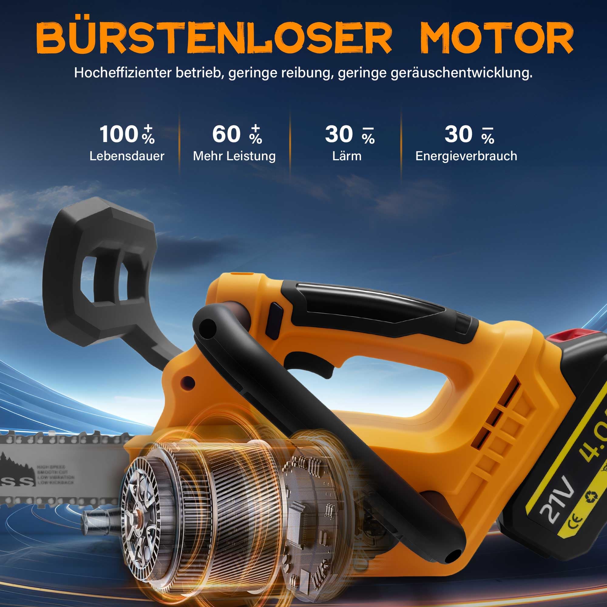 Motosierra eléctrica sin escobillas de 12 pulgadas, con 2 cadenas, engrasador automático y tensor de cadena sin herramientas