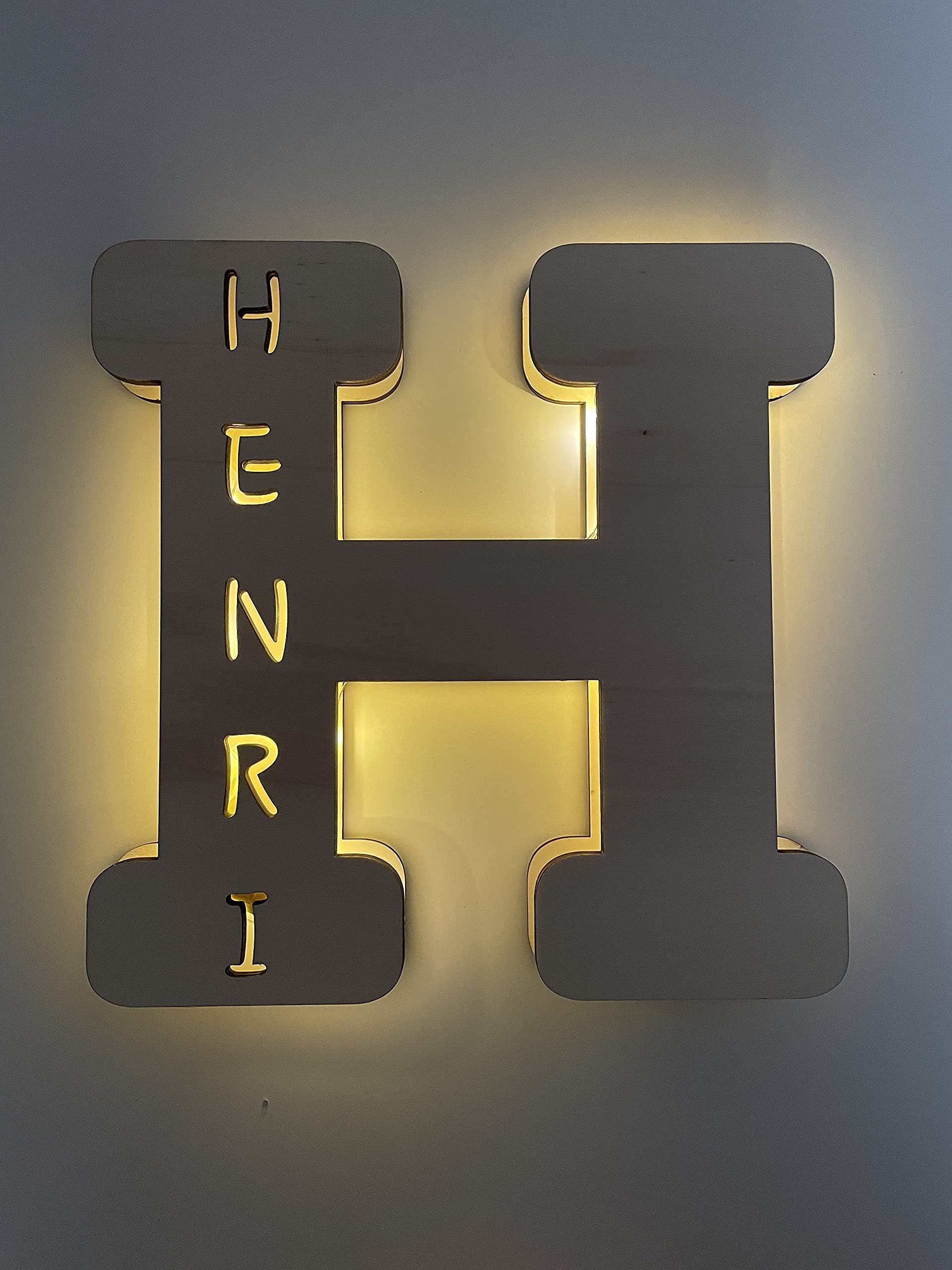 DRYSSON Lettre En Bois Nom, Veilleuse, Veilleuse, Lampe De Sommeil, Lampe Porte-nom Pour Bébé, Enfant, Cadeau De Naissance [Classe énergétique A ] ( Lettre : S