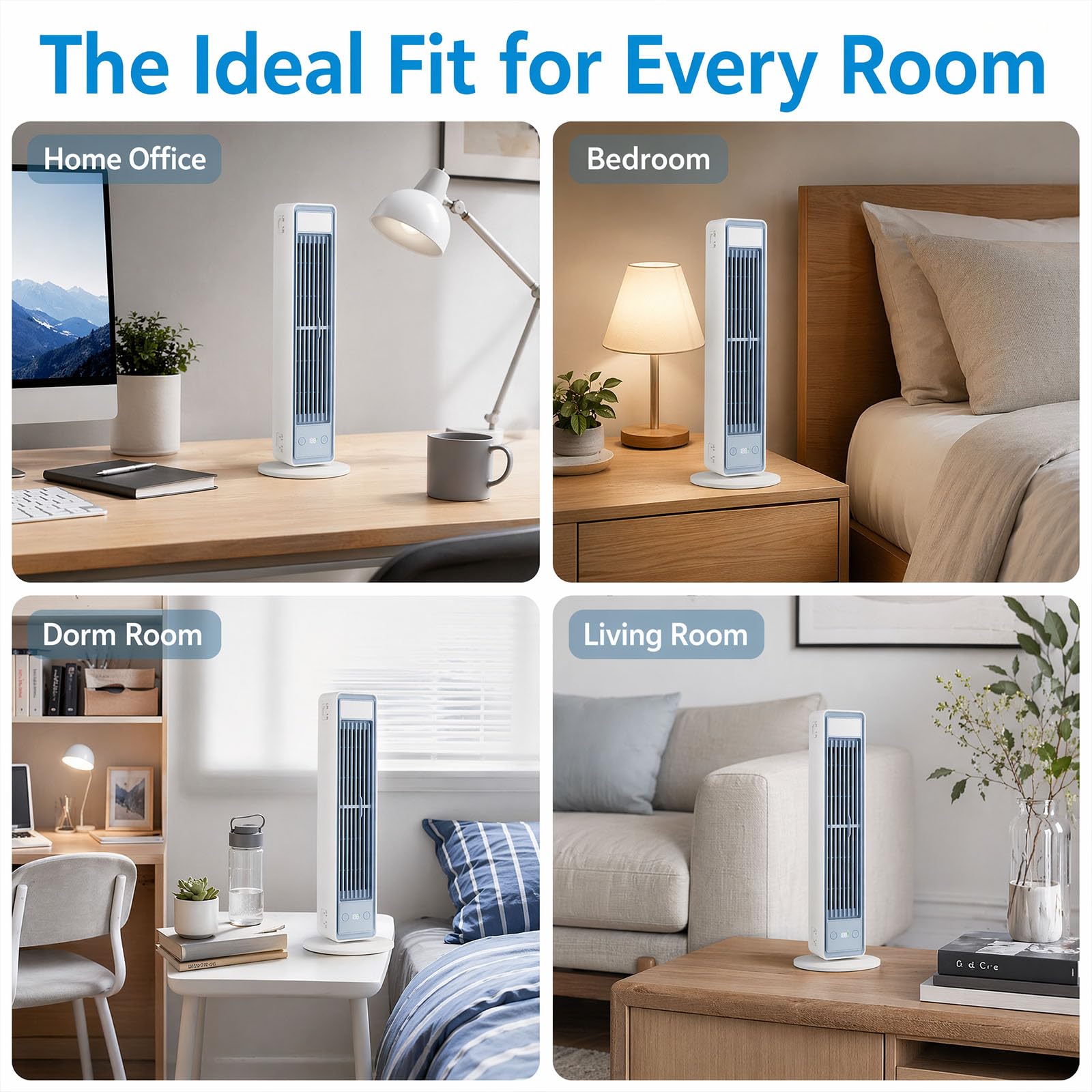 Tragbare Klimaanlage, Mobiler Luftkühler leise mit 3 Geschwindigkeiten, Energieeffizienter Ventilator ohne Flügel, Mini Air Conditioner für Schlafzimmer, Büro und Zuhause, Weiß