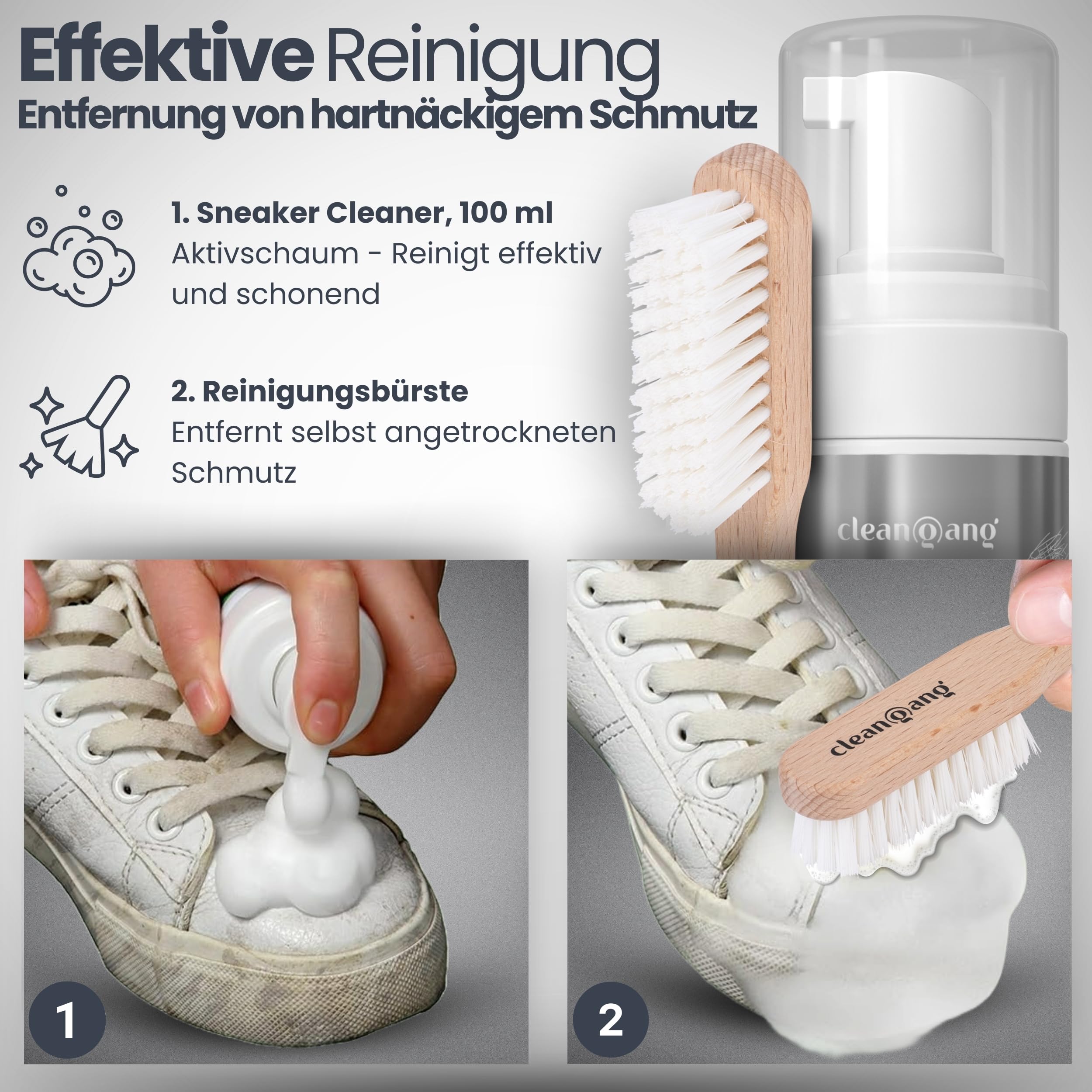 cleangang Reinigungsset Schuhbürste & Schuhputzset – Ideale Reinigung & Pflege für Lederschuhe & Sneaker, mit Schuhcreme, Schuhputzbürste & Bürste zur Reinigung – Perfekt für Schuhpflege & Lederpflege