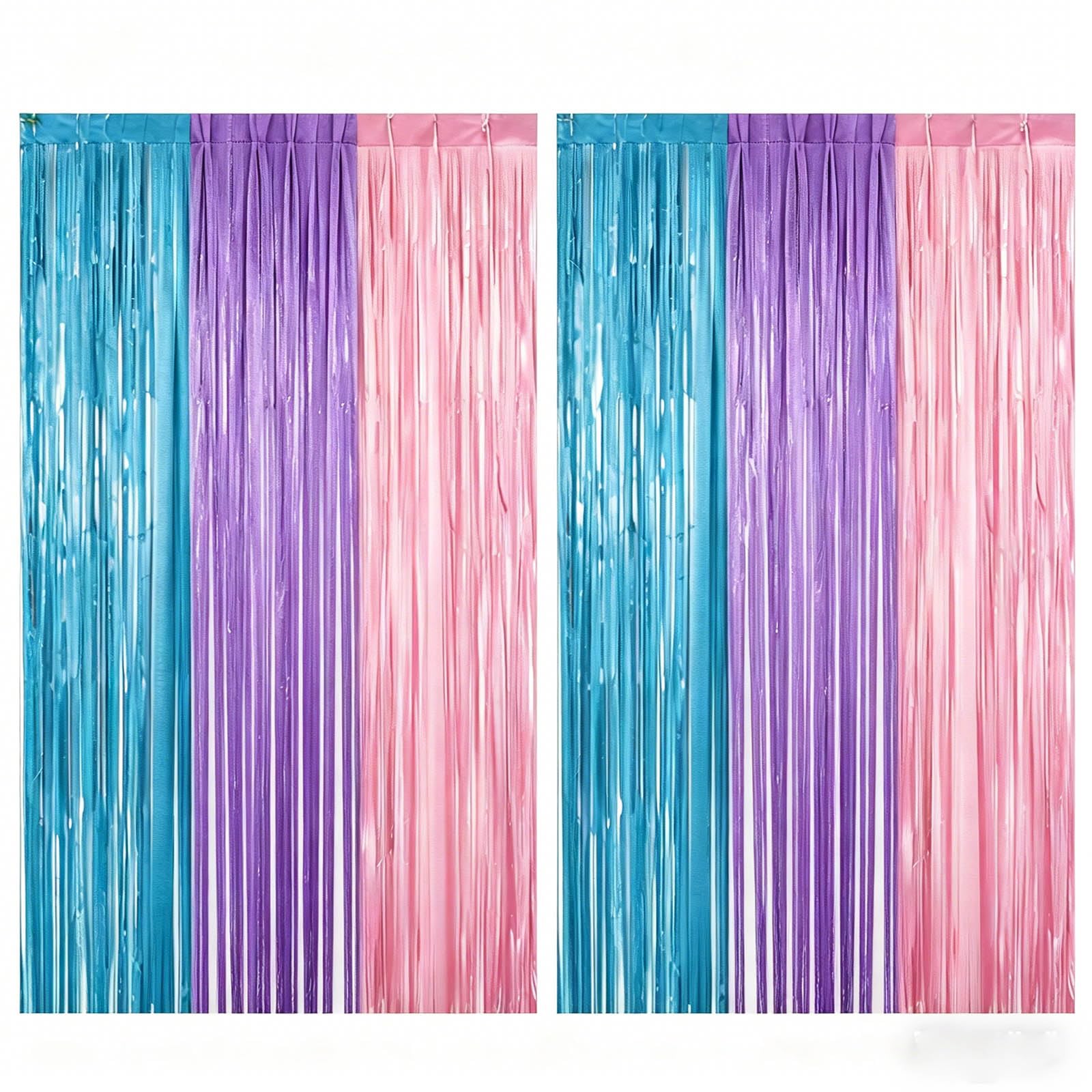 2 PCS Blue and Pink Foil Curtain, Tinsel Curtain, Foil Curtain Backdrop for Gender Reveal Parties, Cartoon Birthday Decorations, Two Pack Blue and Pink Fringe Curtains