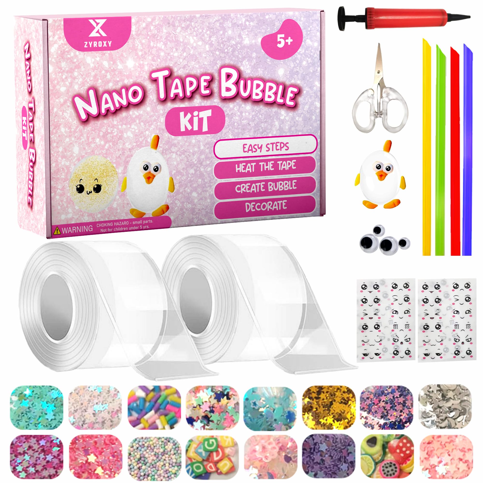 ZYROXY Nano Tape Bubble Kit for Kids, Pack of 2 Transparent Double Sided Nano Tape with All Accessories in one Box, Ideal Gift for Kids of All Ages.