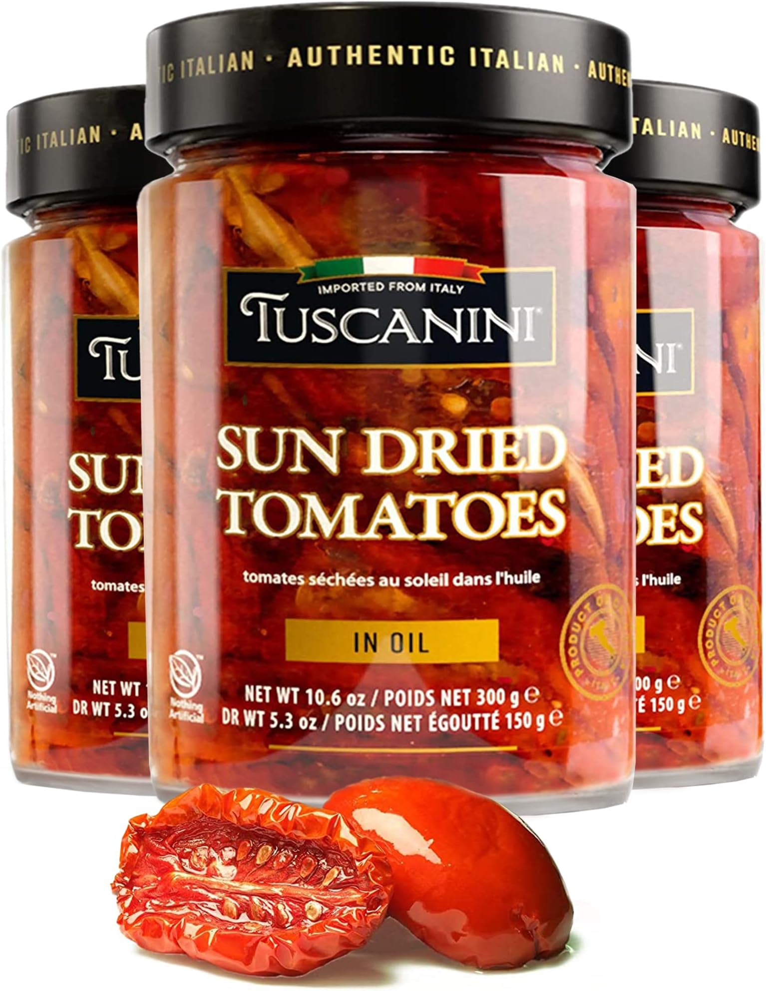 Tuscanini Premium Sun-dried Tomatoes in Olive Oil, 300g (Pack of 3) Product of Calabria Italy | Julian Cut | Nothing Artificial | Kosher (including Passover)