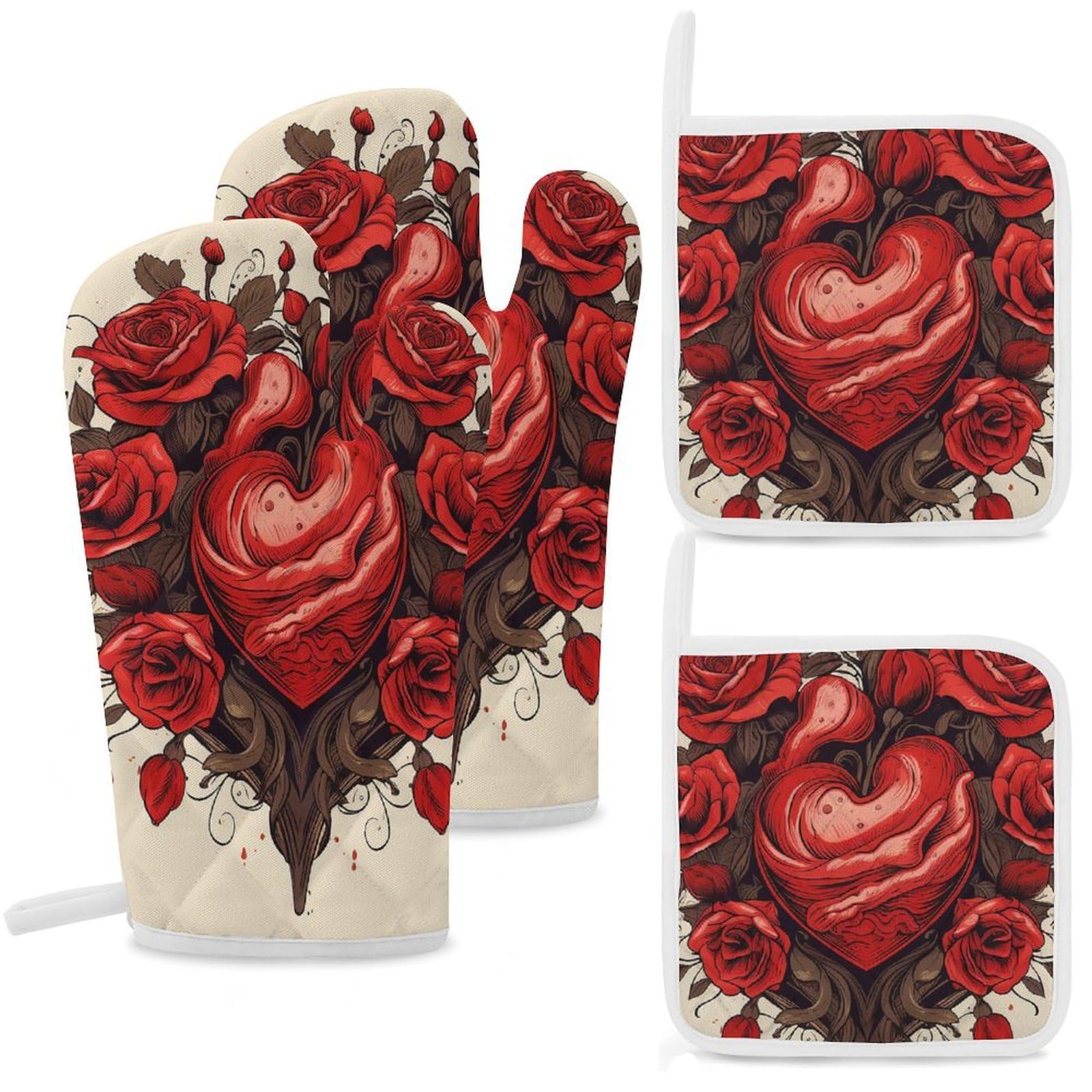 Gants de four longs de qualité supérieure et maniques roses pour une cuisson sécurisée