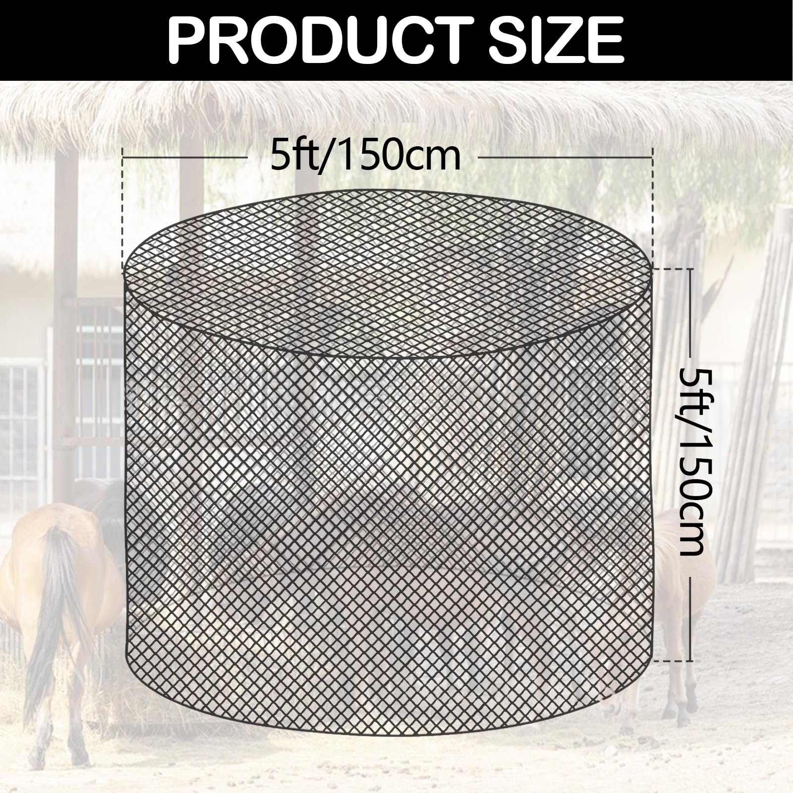 Aisny Malla Circular Heno Caballo, Red de Alimentación para Caballos Diámetro 150CM Altura 150CM Malla 4,5CM x 4,5C Mmalla de Red para Caballos Redes para Heno Suministros para Caballos