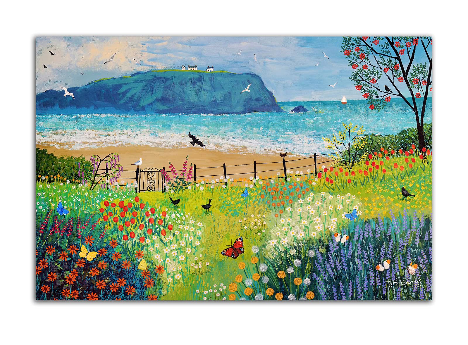 HOPHEMA Jo Grundy Art Painting Seaside Garden Poster Print Canvas Painting Wall Art Picture Room Aesthetics Modern Home Living Room Decor (28x42inch(70x106cm),No Framed)