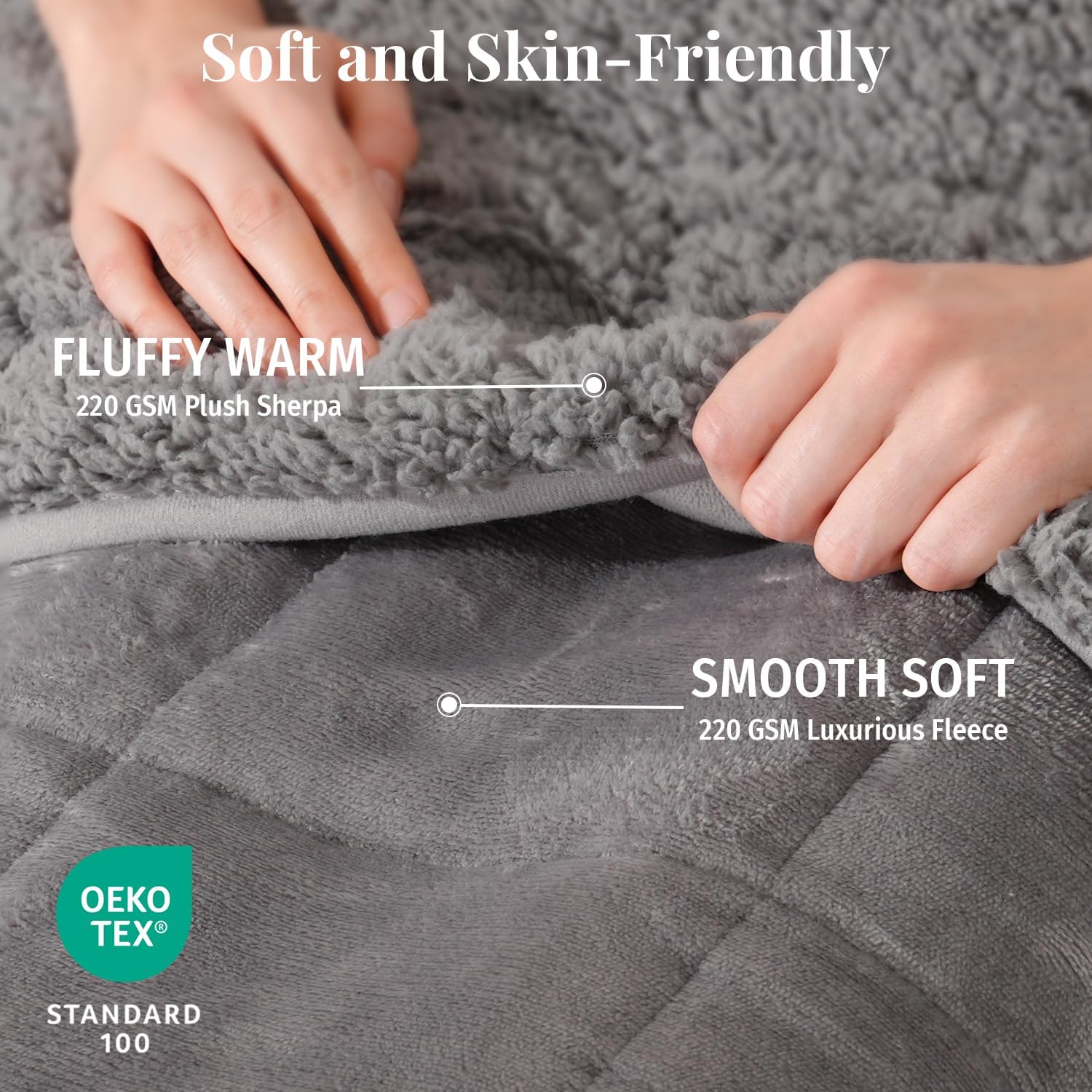 Topblan Sherpa Fleece Weighted Blanket for Adult, 15 lbs Dual Sided Cozy Fluffy Heavy Blanket, Ultra Fuzzy Throw Blanket with Soft Plush Flannel Top, 60 x 80 inches, Grey Full Grey 60" x 80" 15LBS