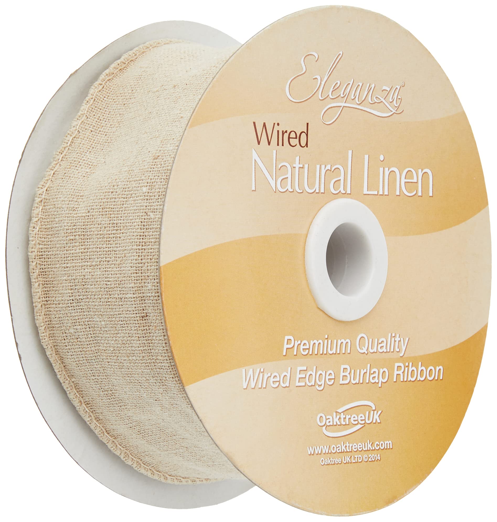 Linen Burlap Natural Wired Edge Eleganza Ribbon 50mm x 1 Metre, Beige