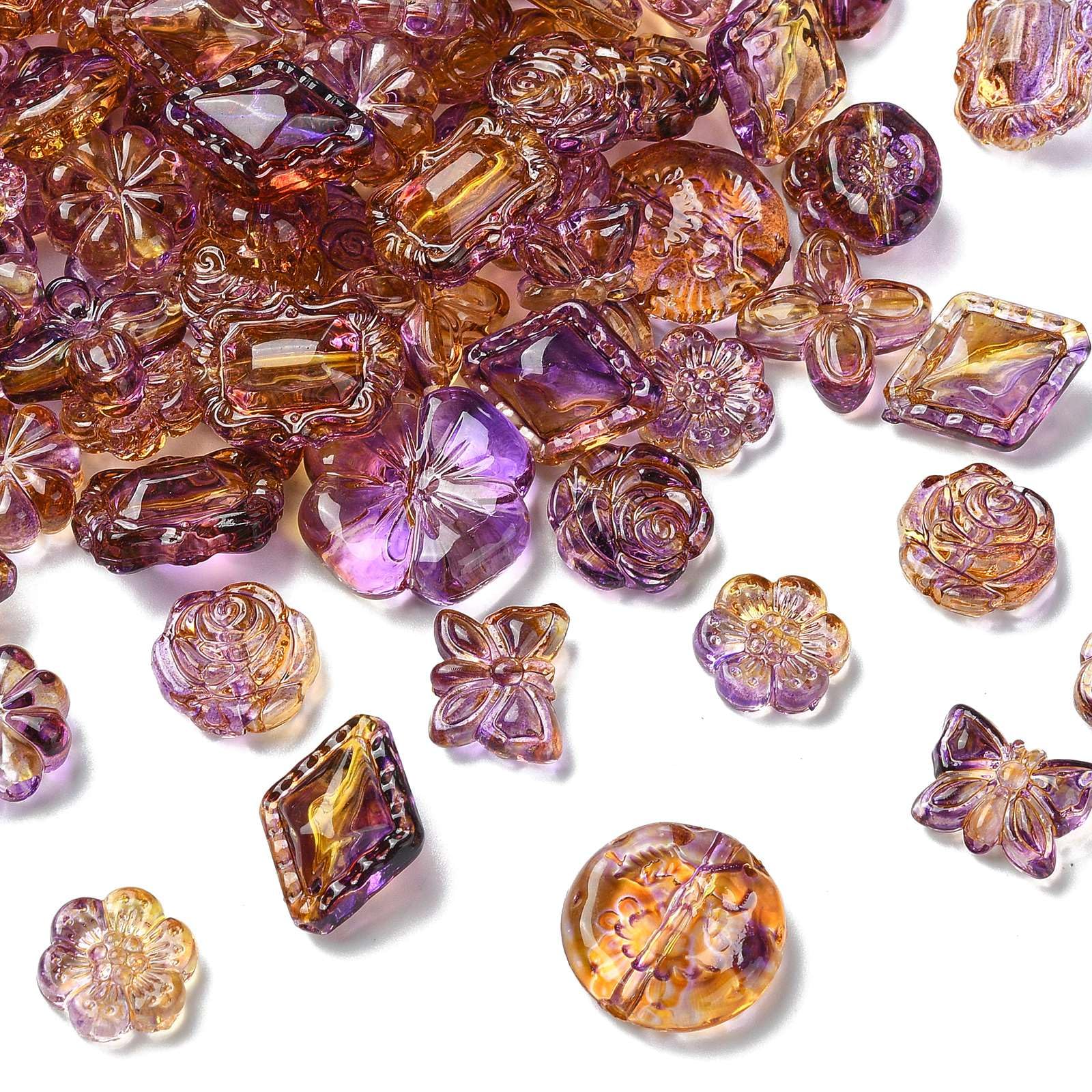 KitBeads 260pcs Random Purple Assorted Beads Baroque Transparent Aesthetic Beads Y2K Oval Round Leaf Butterfly Flower Beads for Jewelry Making Bracelet Craft