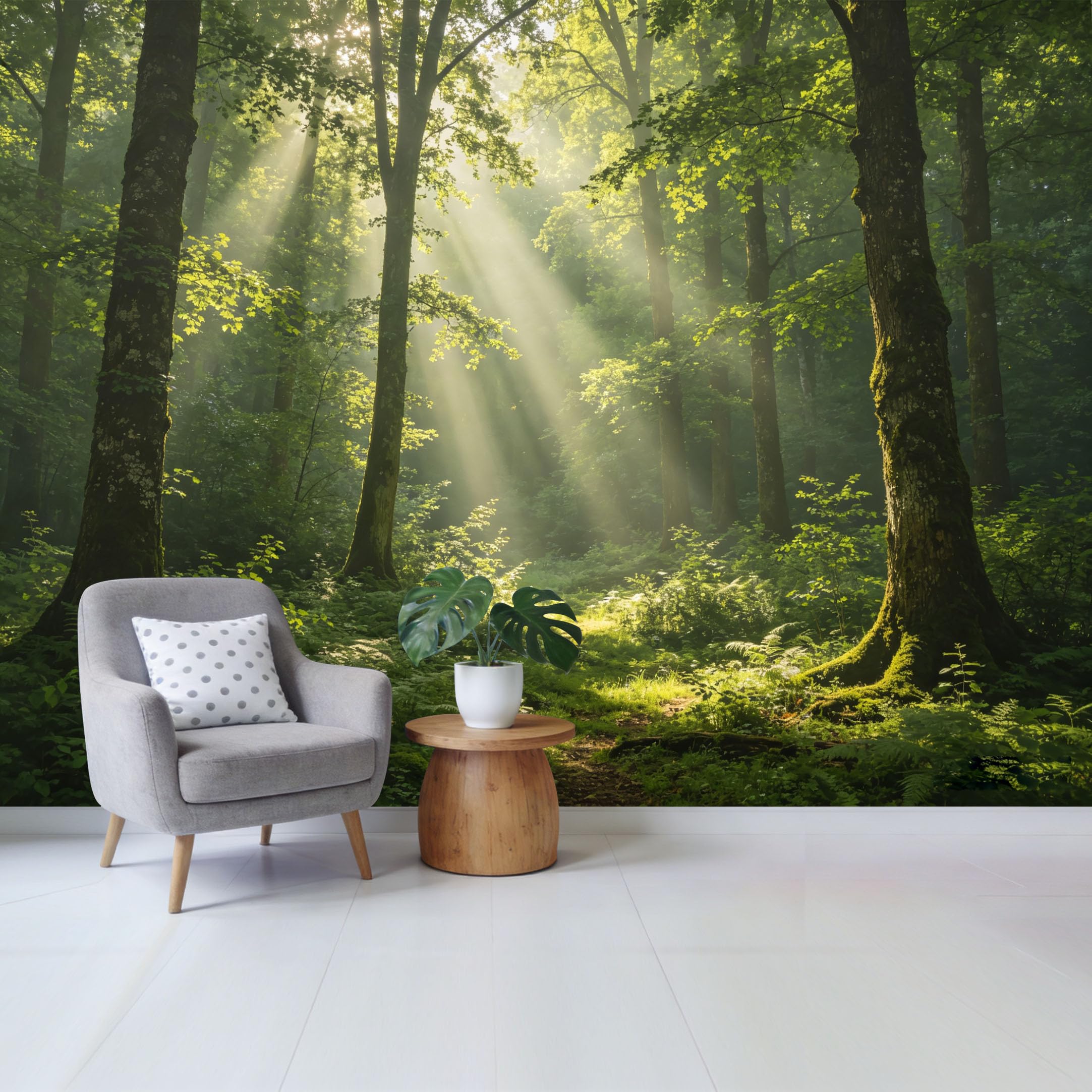 Qzlithotic Yq2605251062 Custom Size Wall Mural Enchanted Forest Sunbeams Morning Light Botanical Scenery Selfadhesive Wall Fabric Removable Wallpaper For Home Office Decor