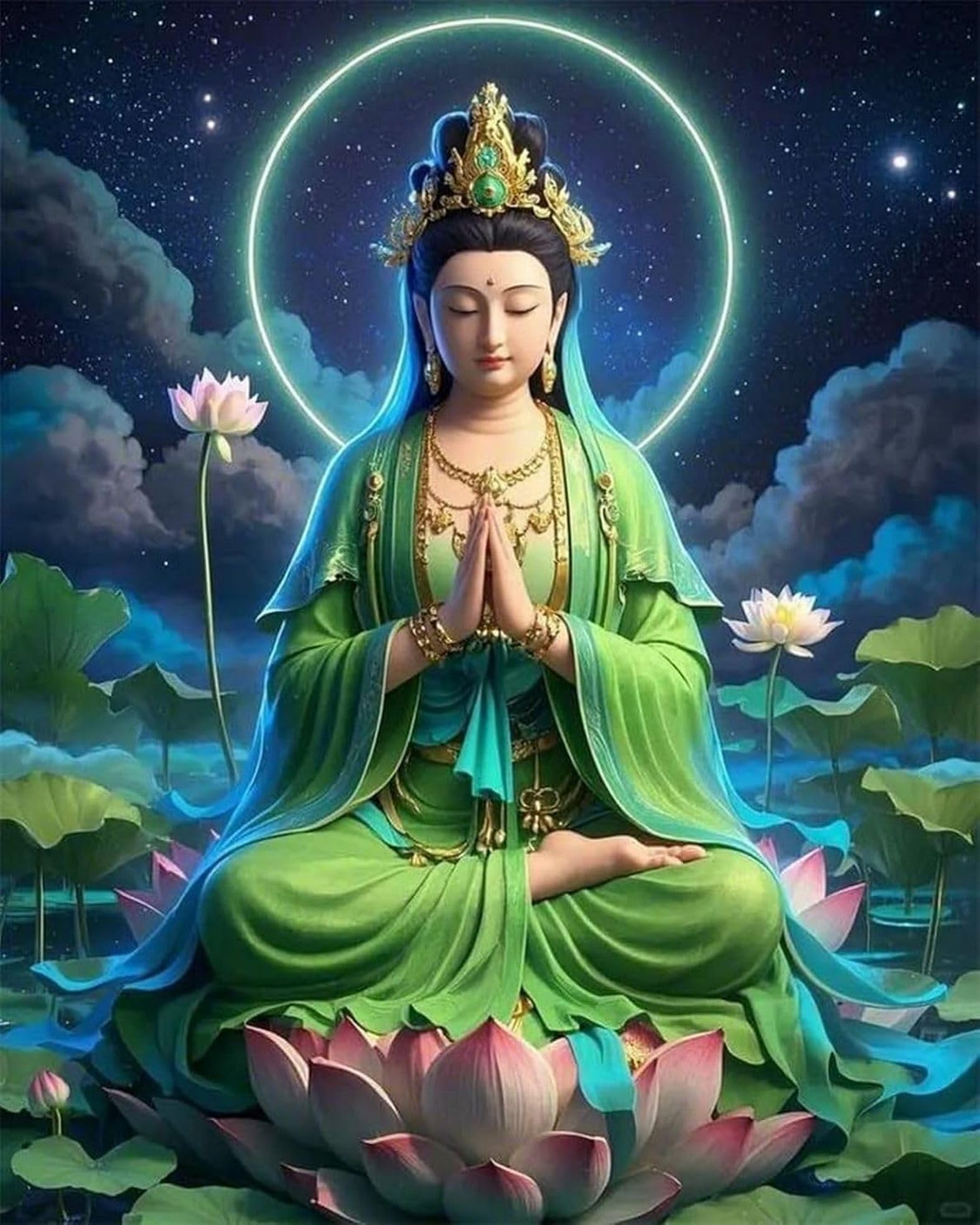 LEYIUYIU Kit punto croce stampato semplice fai da te per principianti adulti 11CT motivi di ricamo a mano decorazione della parete di casa - Statua del Bodhisattva - 40x50cm