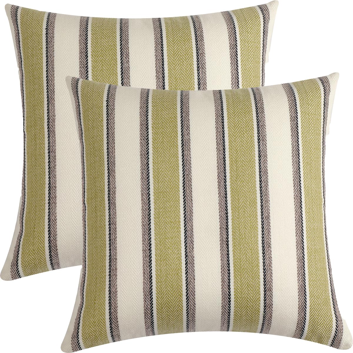 Fszhenzuan Stripe-Green Pack Of 2 Cushion Covers 40X40cm Decorative Green Striped Throw Pillow Covers Boho Soft Retro Pillowcases With Invisible Zipper For Couch Bed Living Room Home Decor