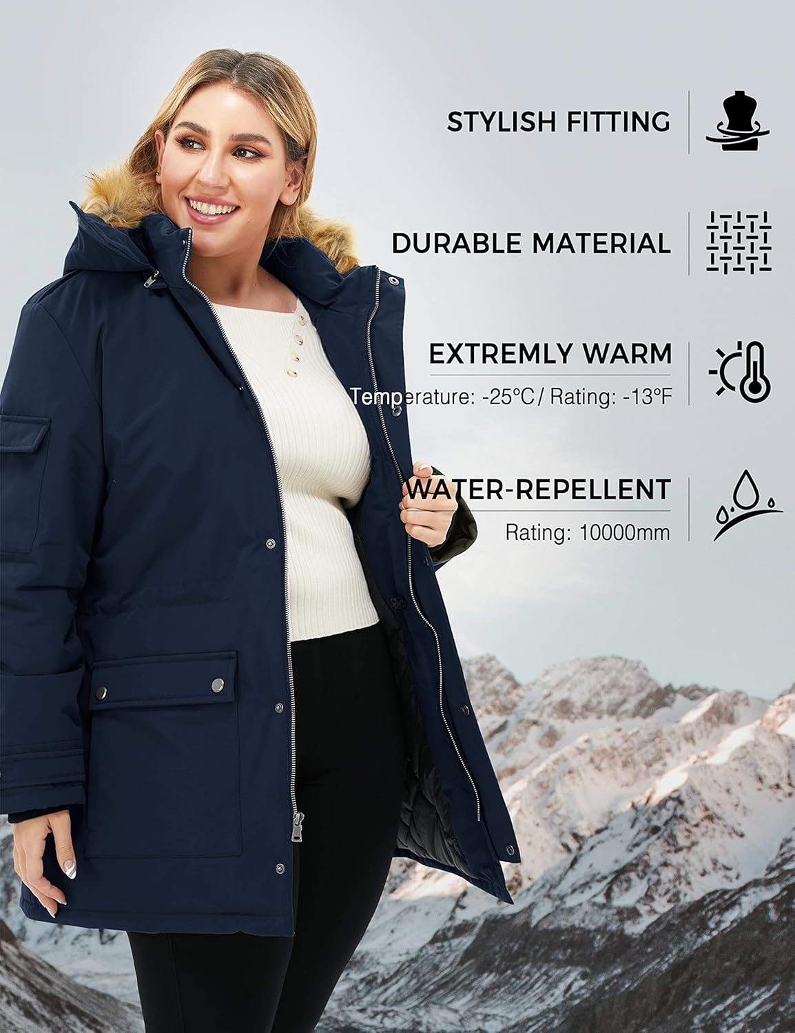 Soularge Women's Winter Plus Size Waterproof Thicken Puffer Coat with Faux fur Hood - Image 6