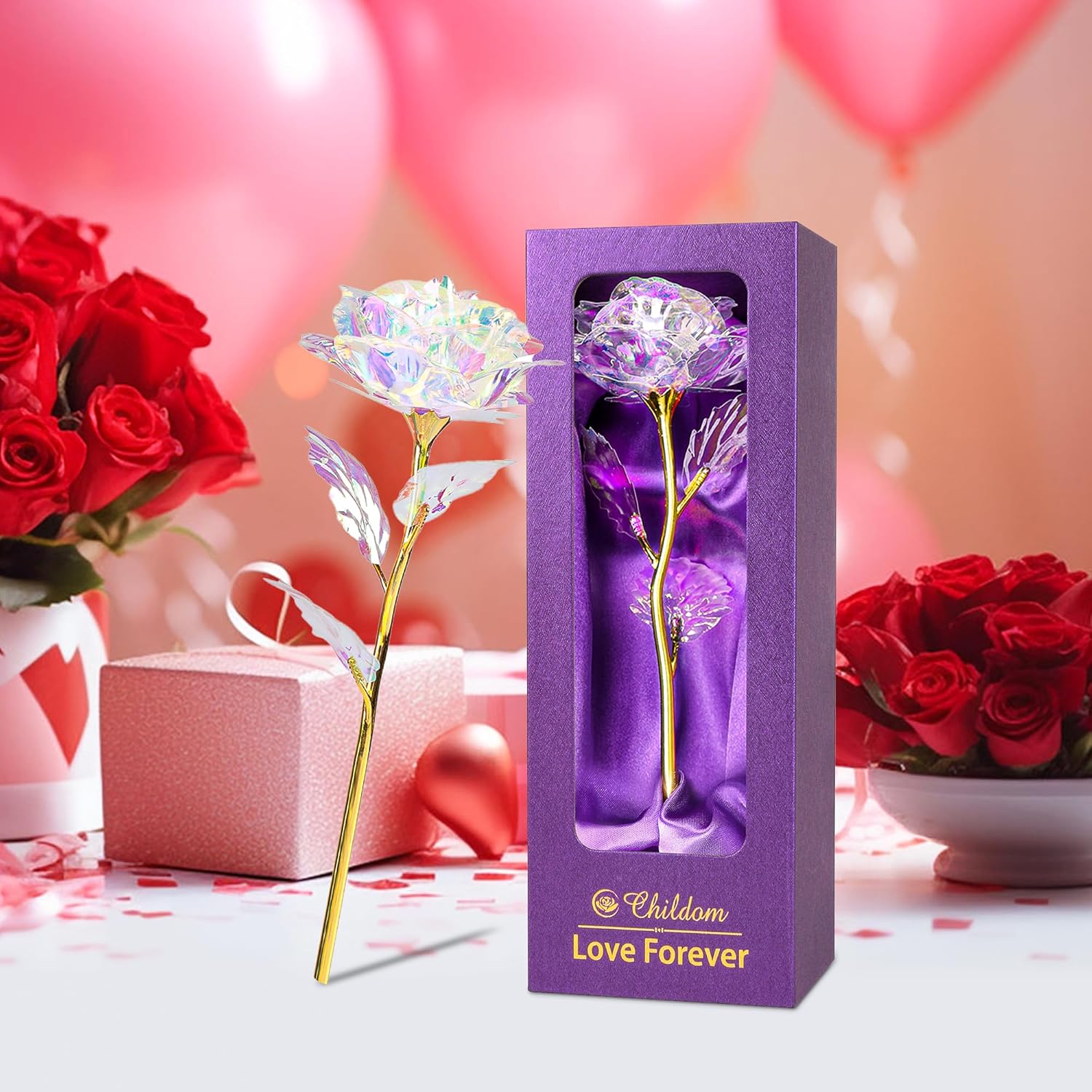 Childom Valentines Day Rose Gifts for Her,Birthday Gifts for Women,Mothers Day Flowers Gifts for Mom,Rainbow Artificial Flower Present for Wife,Grandma,Women,Daughter,Christmas,Birthday,Anniversary - Image 6