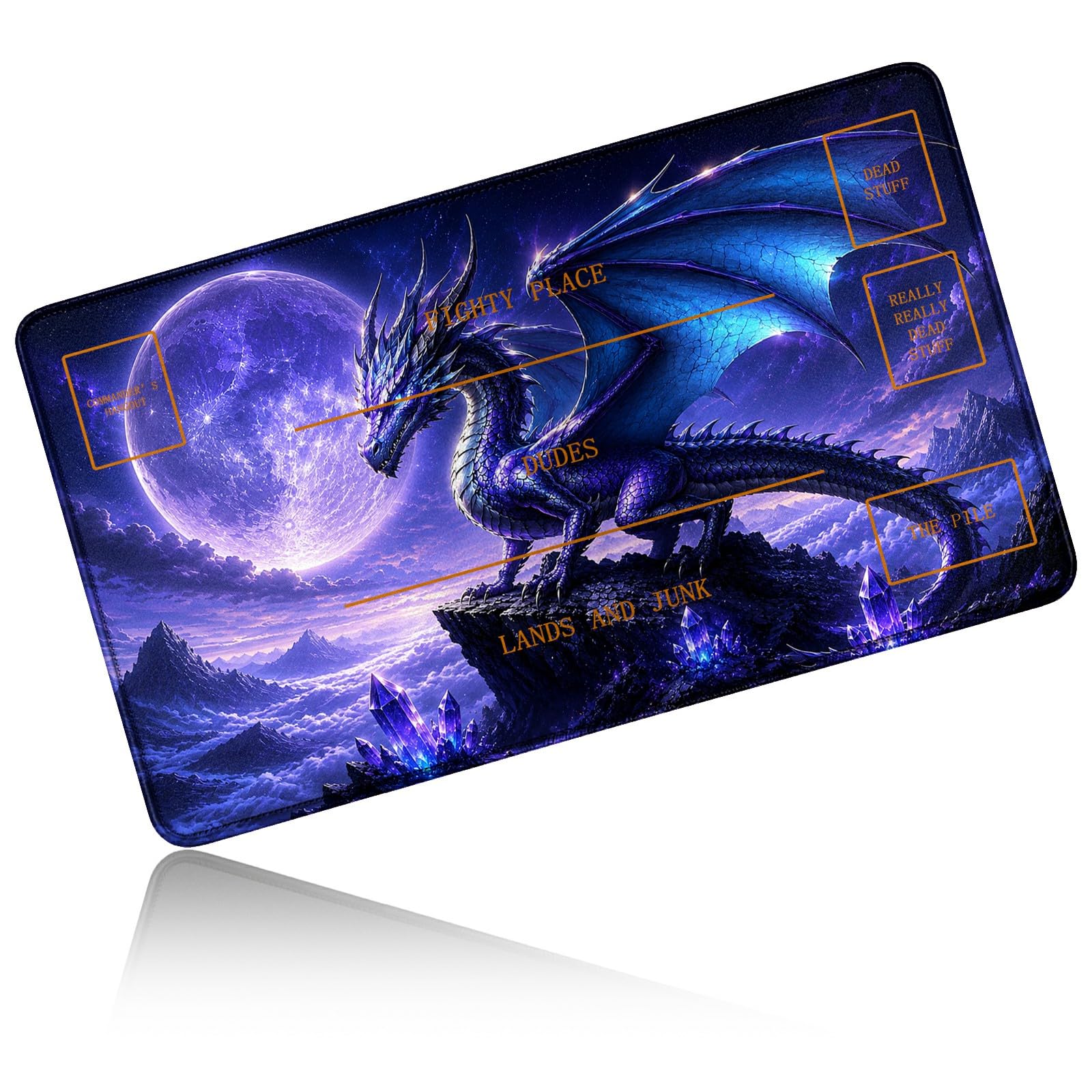 Dikoer for MTG/TCG Playmat w/Zones Commander Deck Mat, Purple Crystal Dragon