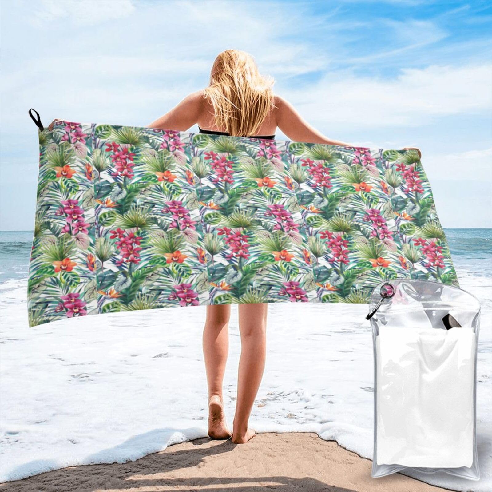 NImongt Tropical Plants Print Adult Towel Travel Gym Beach Hiking Yoga Camping Lightweight Quick Dry Versatile