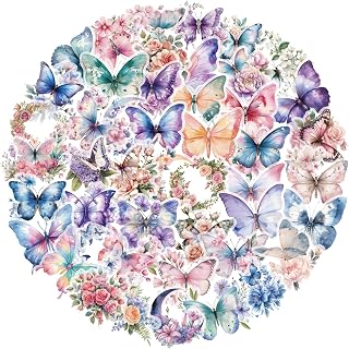 50pcs Cute Butterfly Stickers for Scrapbooking, Self-Adhesive Decals Supplies Journal for Teen Kids Girl Adult Water Bottle Laptop Notebook Card Making Letters DIY (Colorful Butterflies)