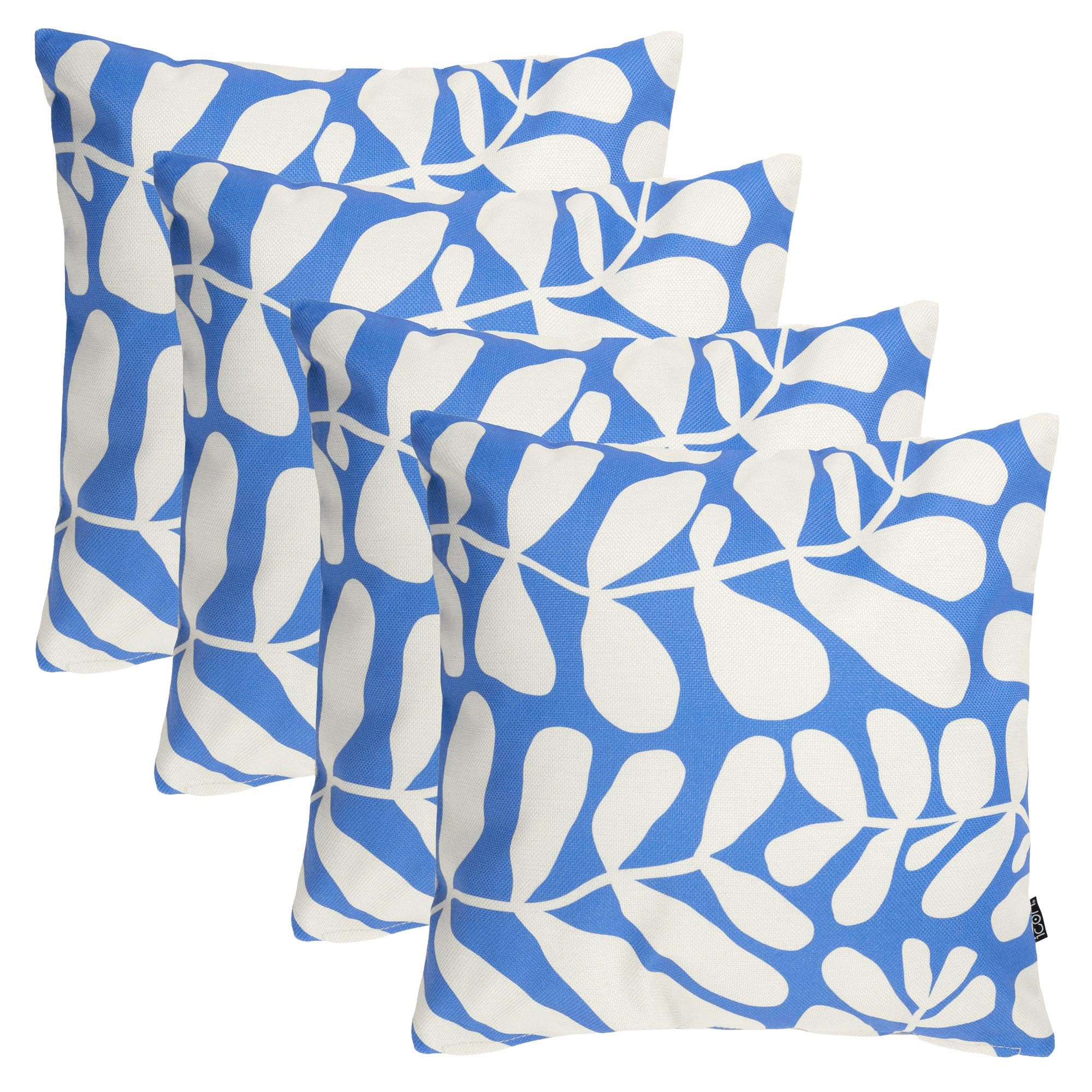 icon Indoor Outdoor Cushions Filled, Kyoto Collection, Abstract Leaf, Set of 4, 43cm x 43cm, Water Resistant, Blue Outdoor Cushions for Garden Furniture, Lounge, Garden, Patio