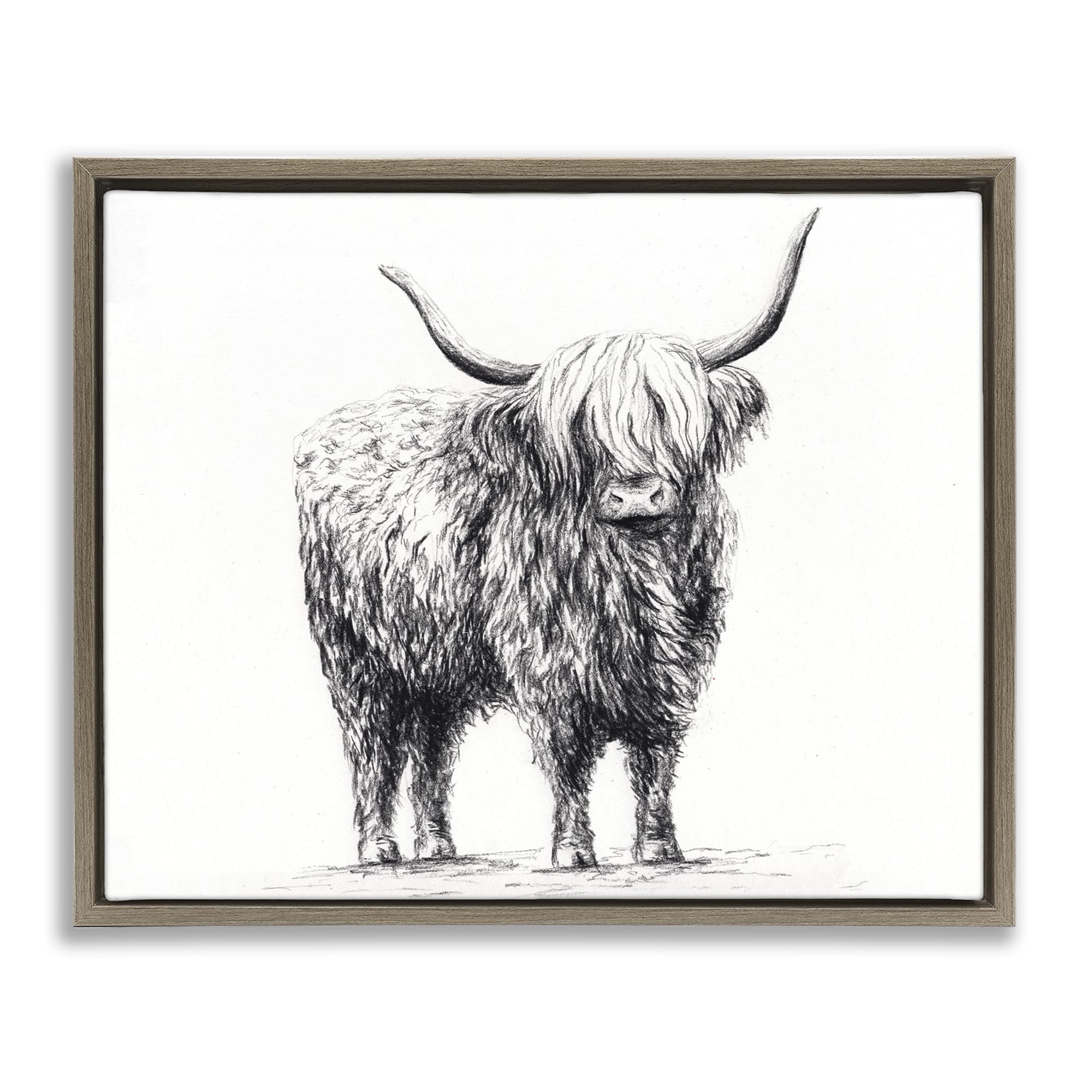 Stupell Industries 'Highland Cow in Charcoal', Floating Frame Canvas Art, Brown, 31 x 25 Inches, Easy to Hang and Sturdy, Made in USA, by Leah Noel Art