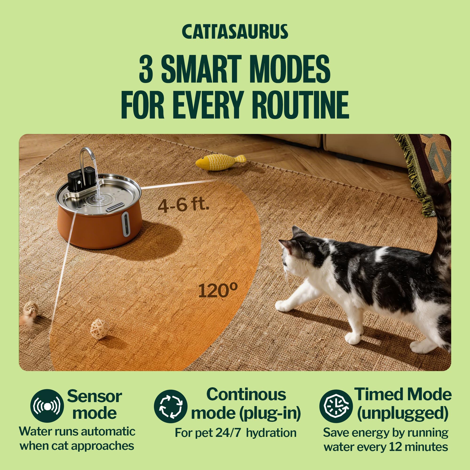 Cattasaurus Fontana d'acqua wireless per gatti in acciaio inossidabile 304, fontana automatica da 4 litri (caffè, fontana + 14 filtri (fornitura per 3 mesi)