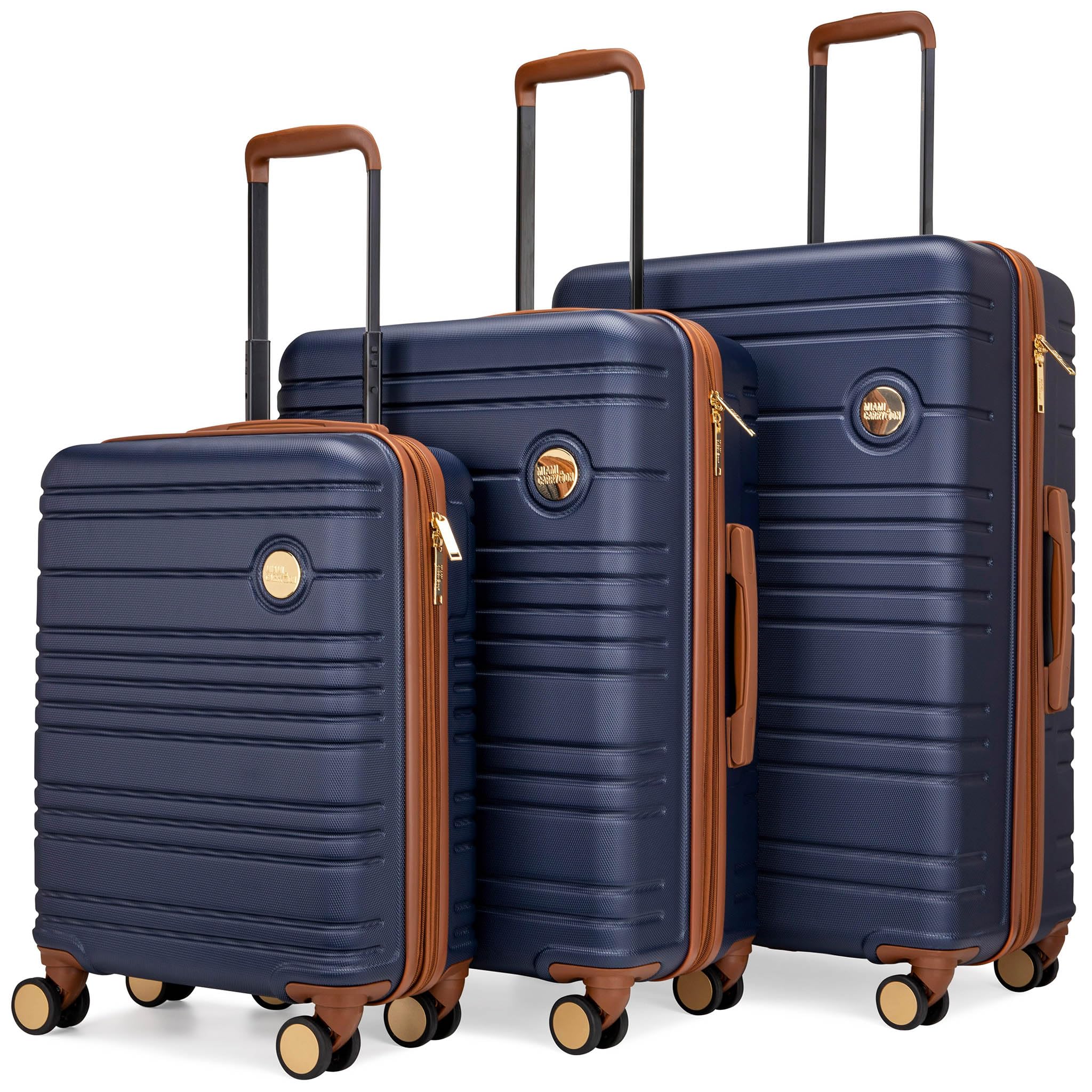 Miami CarryOn Brickell 3 Piece Expandable Retro Spinner Luggage Set (Navy)