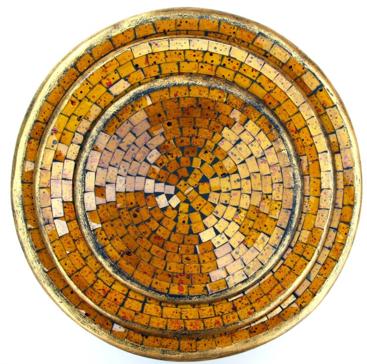 Guru-Shop Mosaico Amarillo del Tazón de Fuente Redondo, Tamaño: Pequeña (Ø 29 Cm), Cuencos de Mosaico