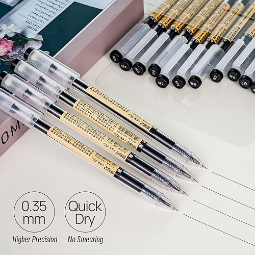 Miniatura 3 de Bolígrafos de Gel de Secado Rápido Negros, Estilo Japonés, Punta Extra Fina de 0.35mm, Escritura Precisa y Suave, Paquete de 12 Unidades