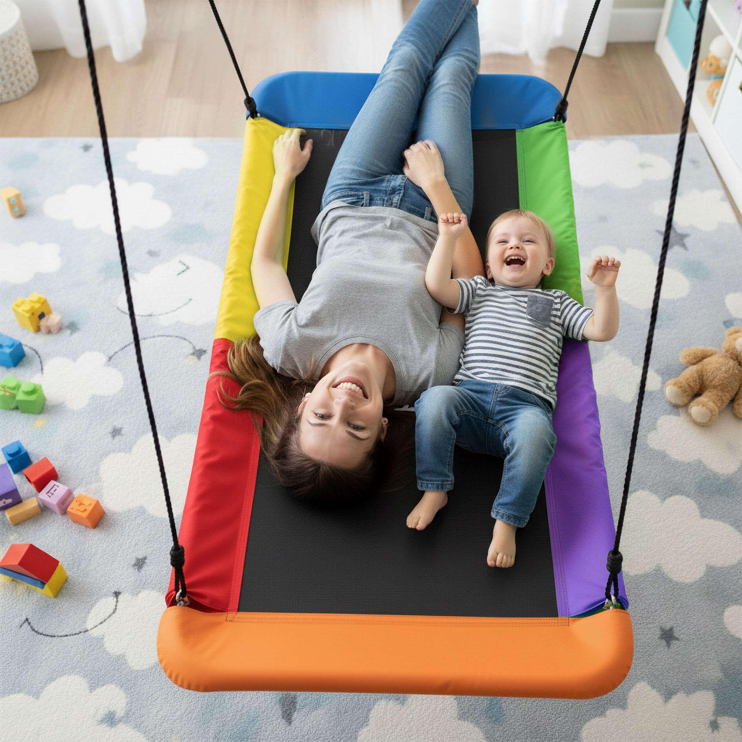 Relaxdays Balançoire-nid incurvée pour Enfants et Adultes, 150 kg, 150 x 80 cm, Multicolore