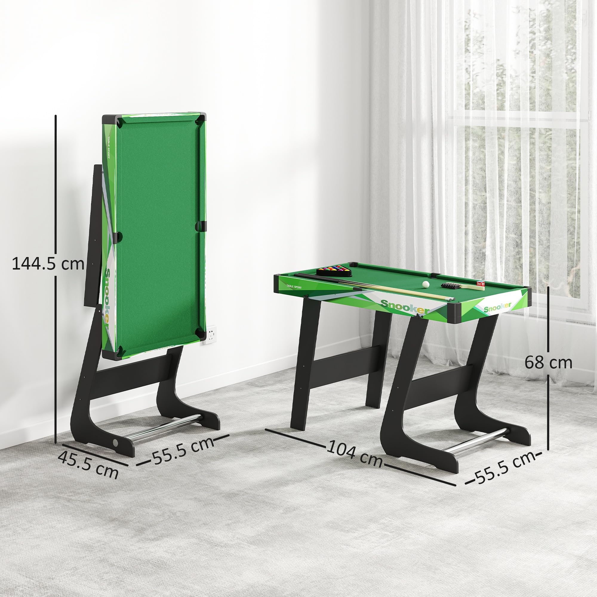 SPORTNOW Tavolo da Biliardo Pieghevole con Accessori, Stecche da Biliardo, Palle, Triangolo e Spazzola, Tavolo Biliardo Professionale per Adulti, 104x55.5x68 cm