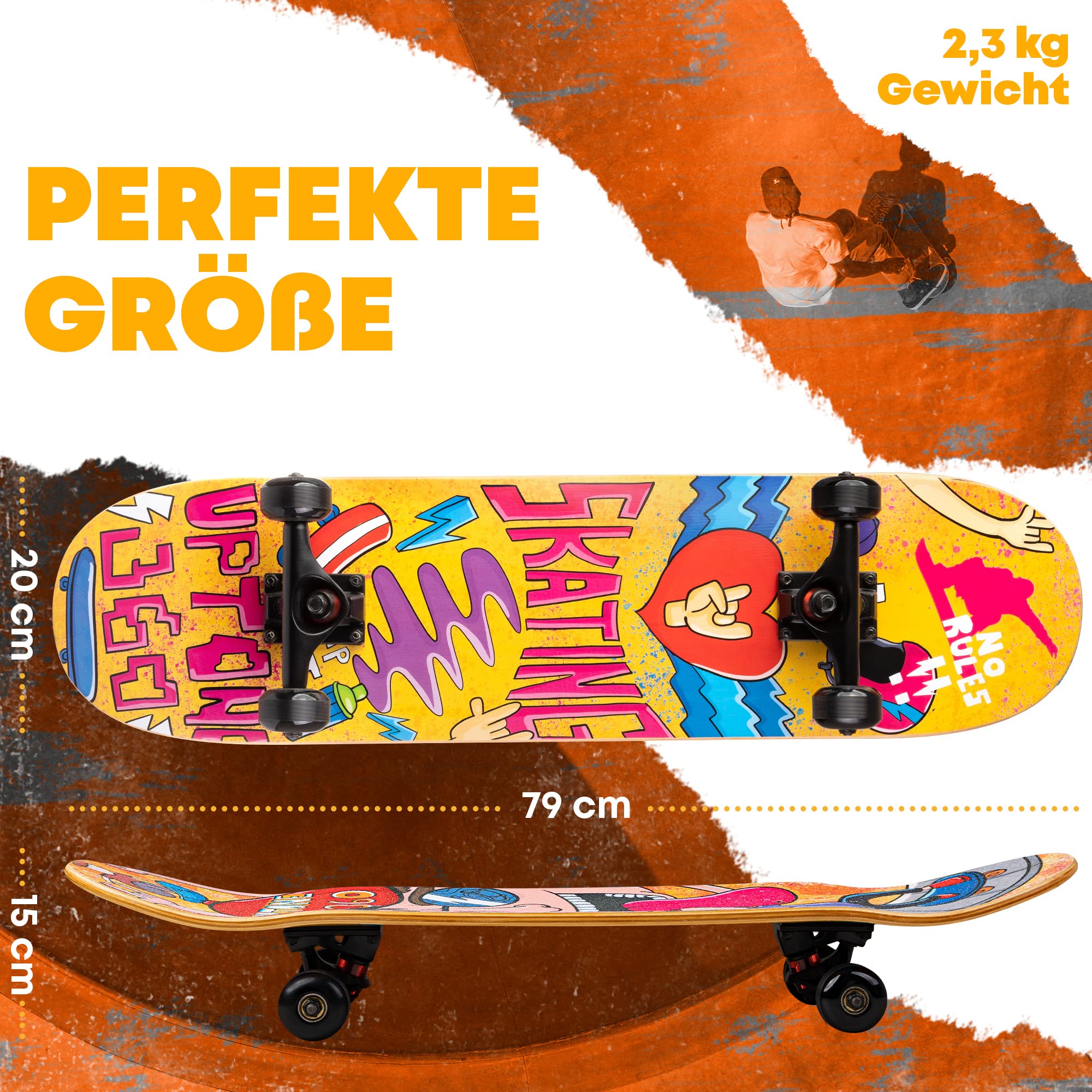 Skateboard,pour enfants à partir de 6 ans,Planche de skate pour demi-pipe et route,Charge maximale : 150 kg,Idéal pour les enfants, les adolescents et les adolescents (Crazy)