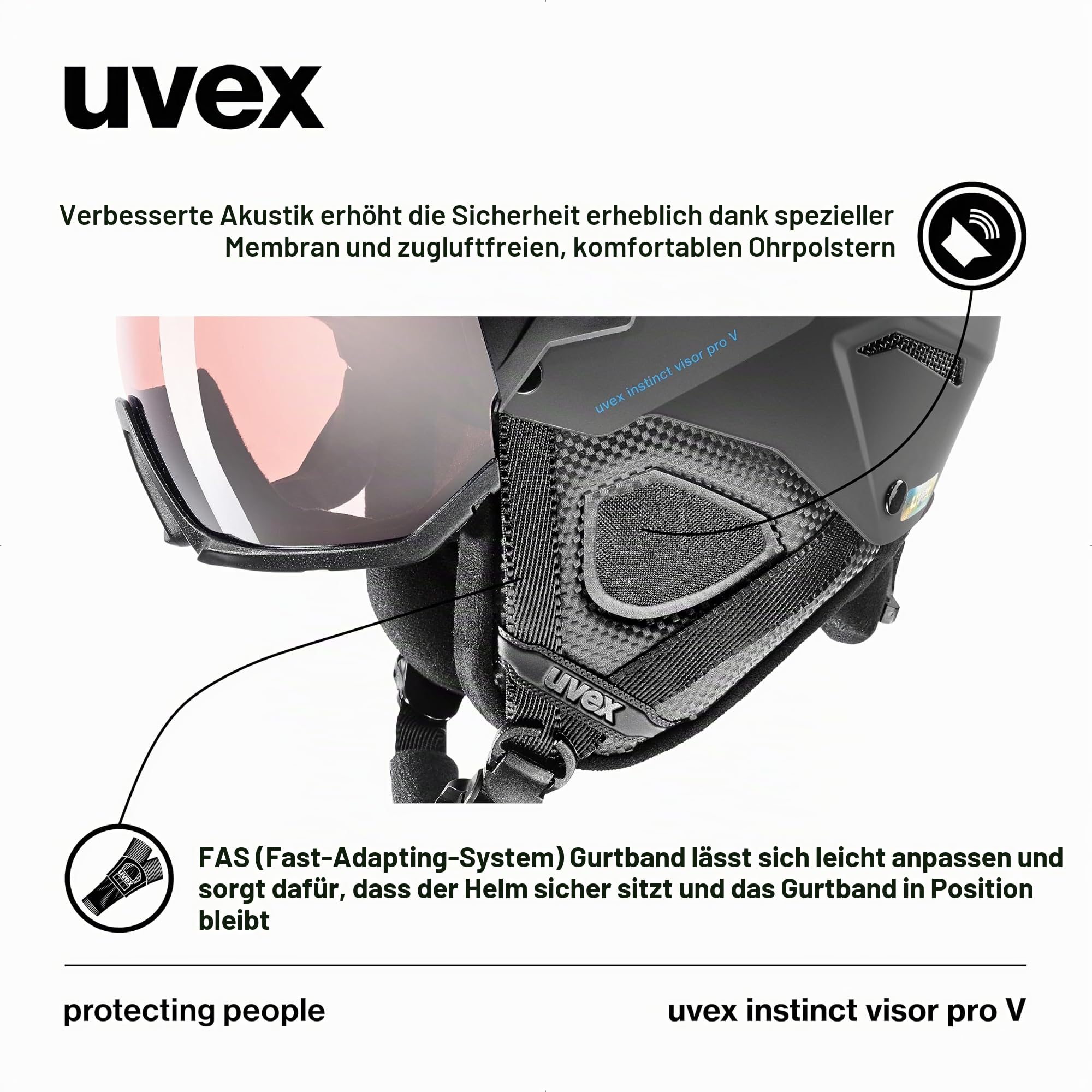 uvex Instinct Visor pro V Skihelm für Erwachsene, Männer Frauen Unisex, Variomatic Visier, Selbsttönend, Black matt 60-62