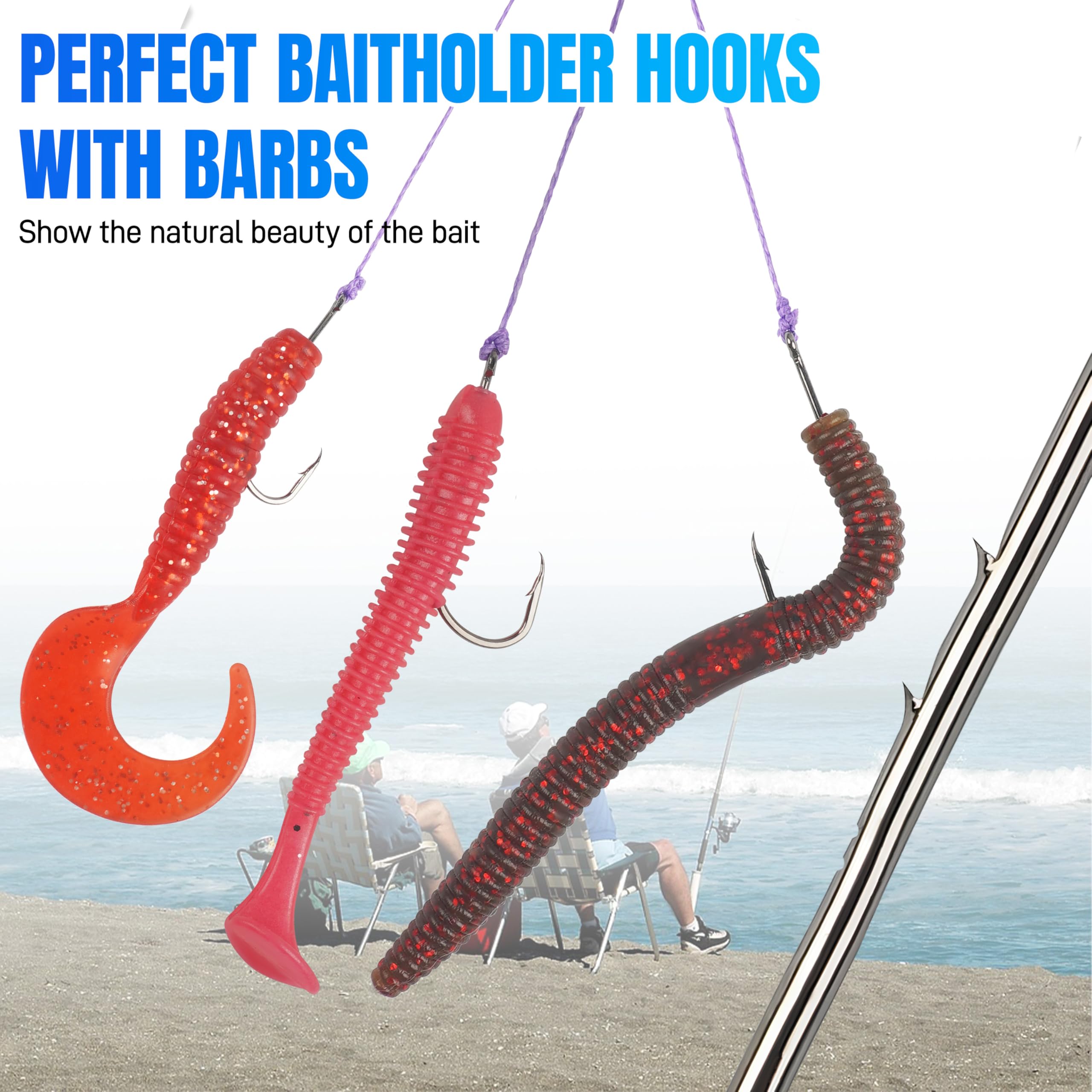 AGOOL Baitholder Fishing Hooks Barbed Shank Fishing Jig Hooks Long Shank Offset High Carbon Steel Bait Keep for Saltwater Freshwater Size #4-6/0
