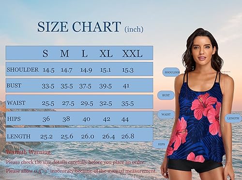 Miniatura 6 de Omichic Traje de baño suelto para mujer, parte superior tankini con pantalones cortos, dos piezas con control de abdomen, traje de baño de bikini