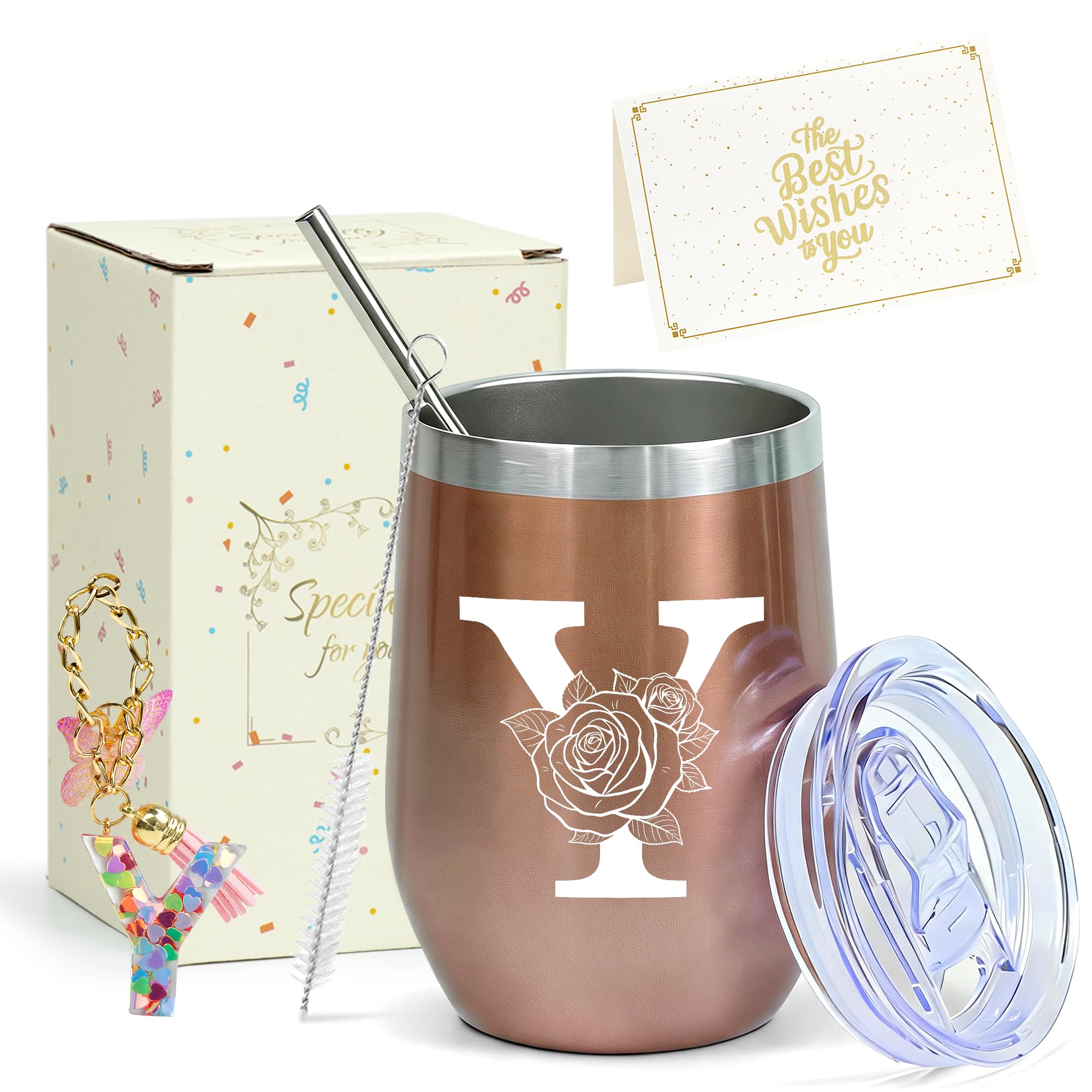ZIOSINM Geschenke für Frauen mit Thermobecher Personalisiert (Y) | Trinkflasche mit Strohhalm, Muttertagsgeschenk, Valentinstag & Weihnachten