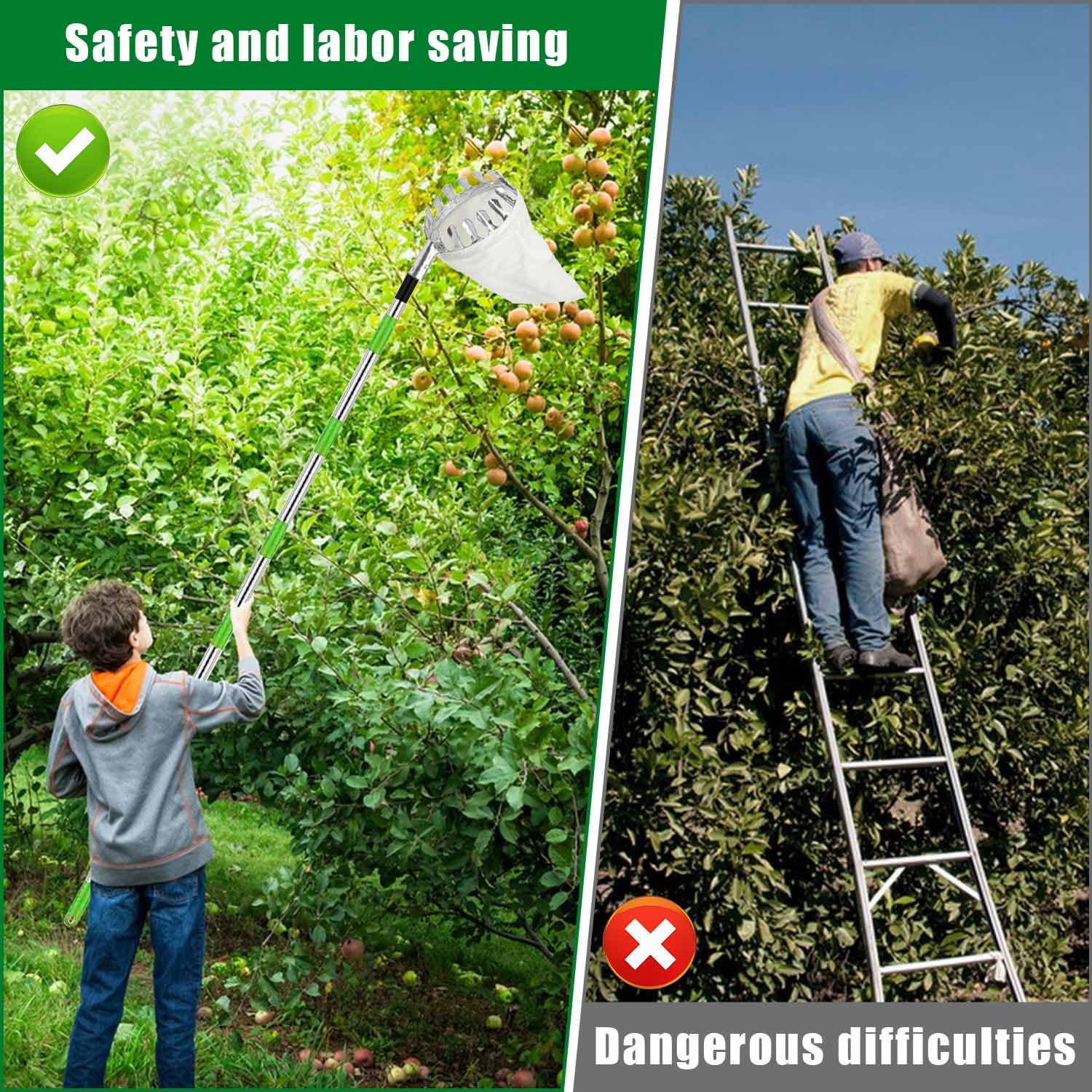 Recoge Frutas Telescopico, 2,2 m Recogedor De Frutas, Recolector De Frutas, Recogedor de Frutas con Varillas de Extensión,Recoge Frutas de árboles,Frutas Herramientas Recolectoras