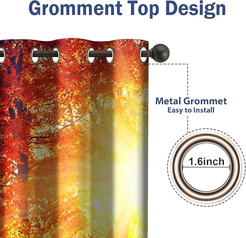 Miniatura 4 de Jekeno Cortinas opacas de bosque, selva, otoño, árbol, hojas naranjas, estampado de luz solar, decoración escénica de la naturaleza, decoración del