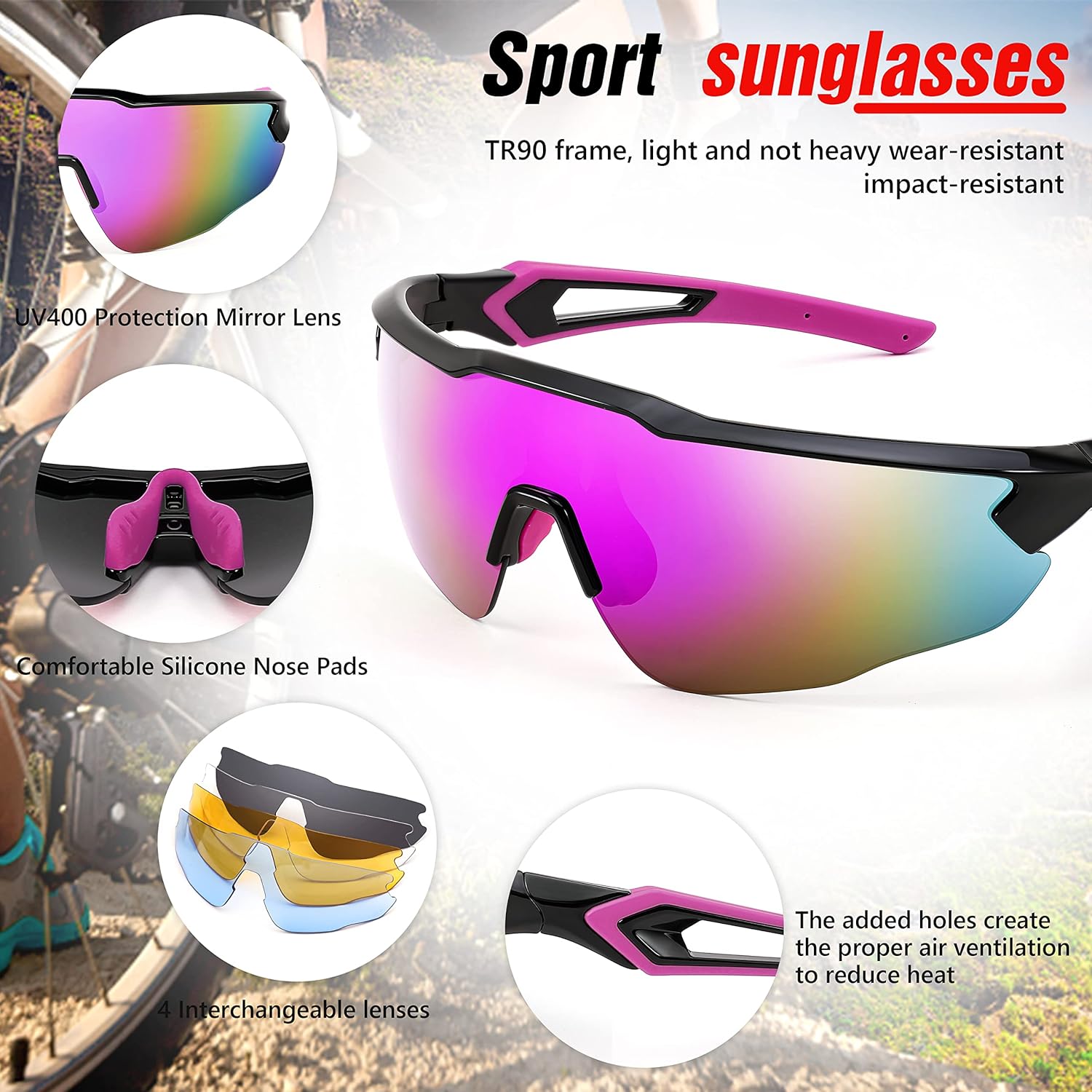 FEISEDY Sports Sunglasses, with 5 Lenses for Men Women, TR90 Lightweight, Baseball Cycling Motorcycle Running Golf B2940