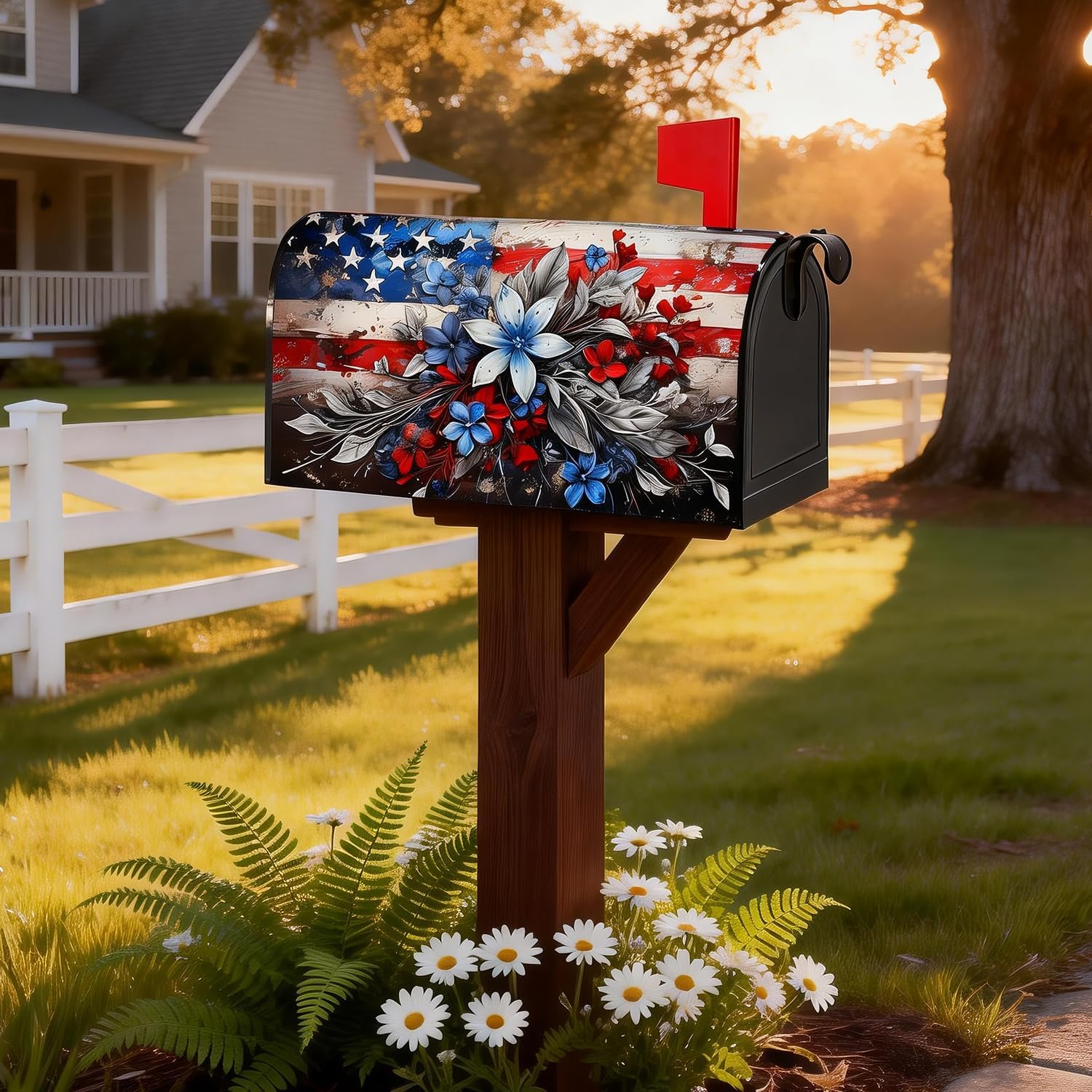 Patriotic American Flag Magnetic Mailbox Cover 18"x21" - Standard Size 4th of July Independence Day Home Garden Yard Decor