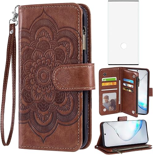 Asuwish Funda para teléfono Samsung Galaxy Note 10 Plus Note10+ 5G, funda tipo cartera con protector de pantalla de vidrio templado y tarjetero con