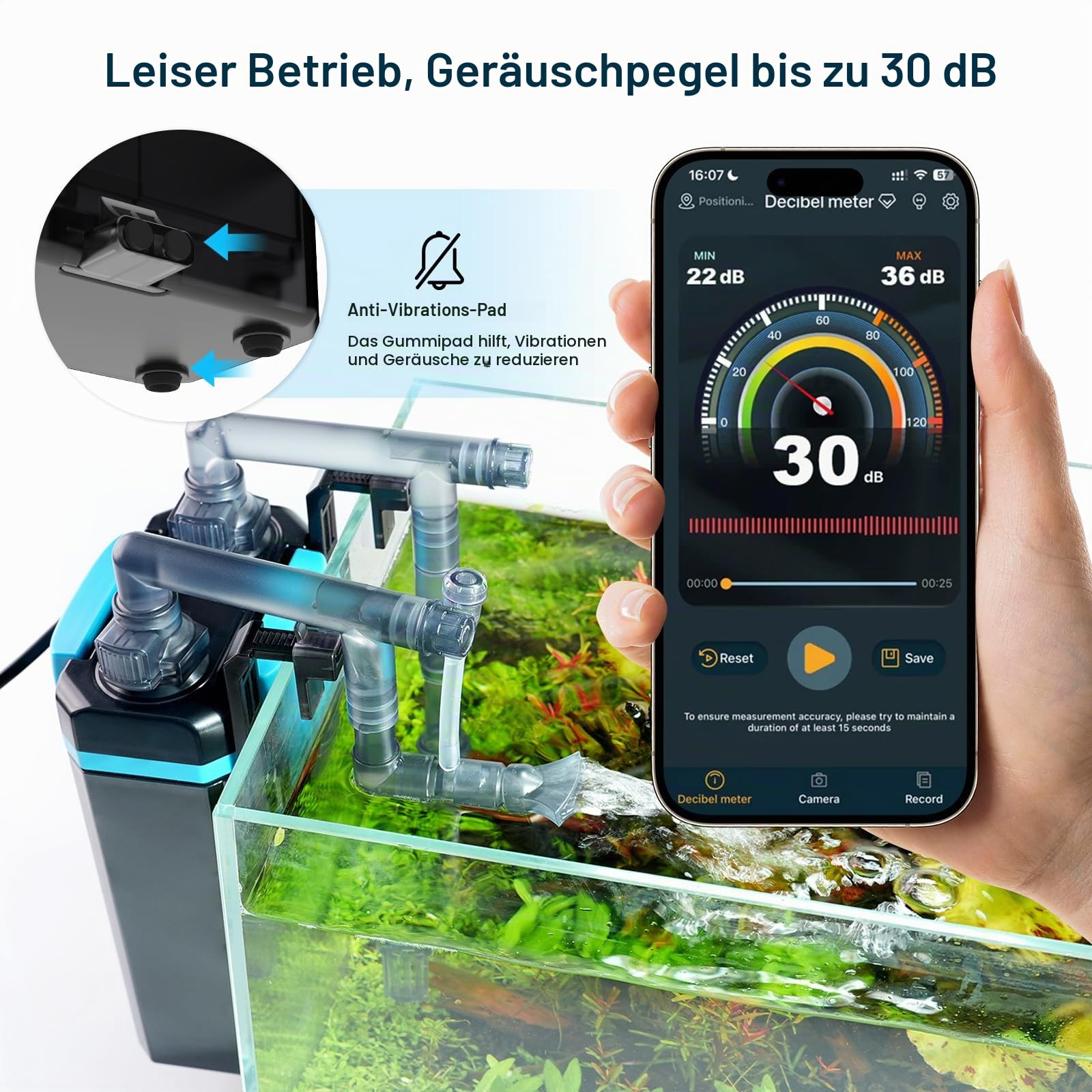 FZONE Aquarium-Rückfilter, 4-stufiger Kochfeldfilter für Mini- und Nano-Desktop-Tanks, 106 GPH Einstellbarer Durchfluss, mit Regenfall, Entenschnabel, direktem Durchfluss.(S)