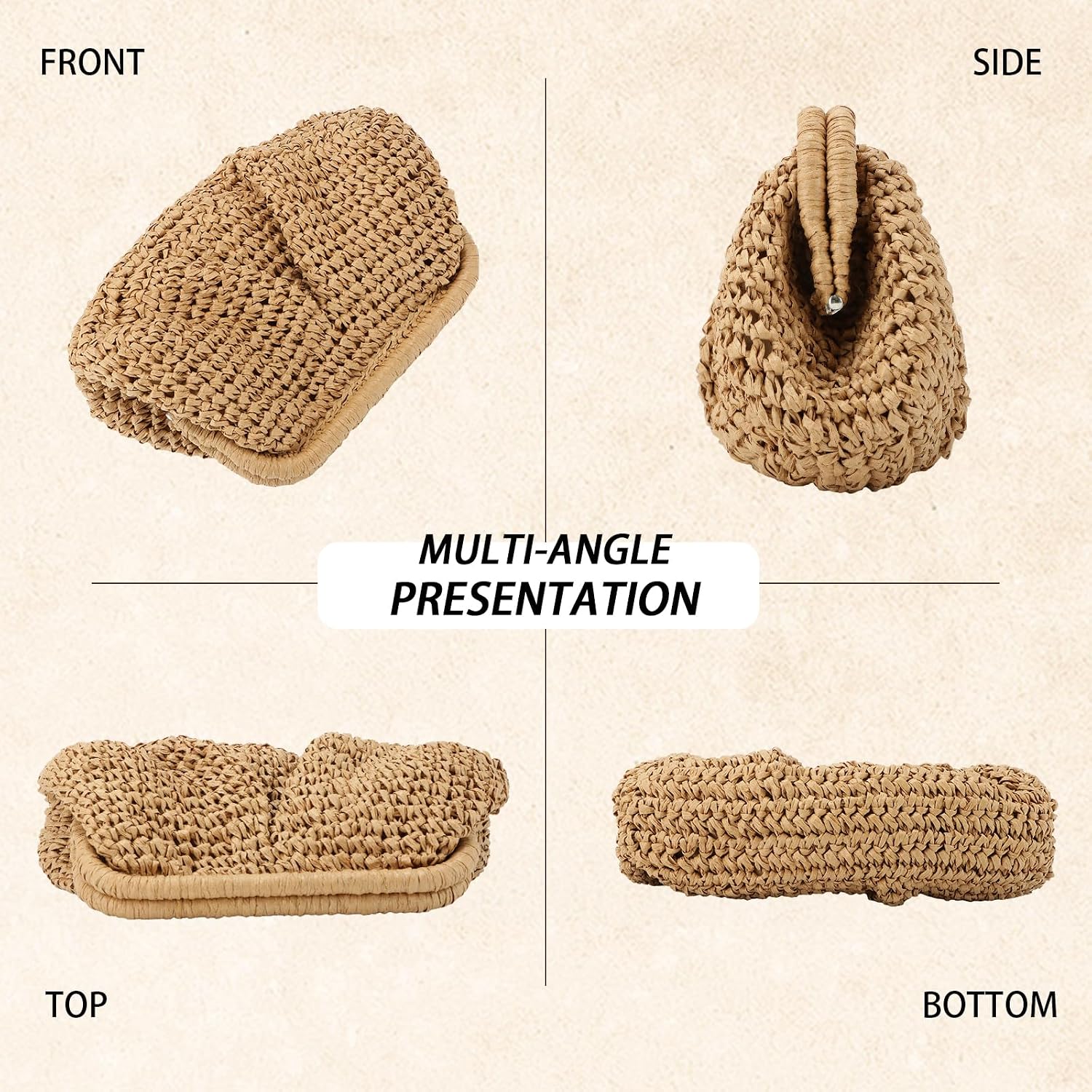 GOKTOW Straw Dumpling Clutch Purse,Summer Vacation Beach Crossbody Bag for Women,Raffia Wicker Rattan Woven Clutch