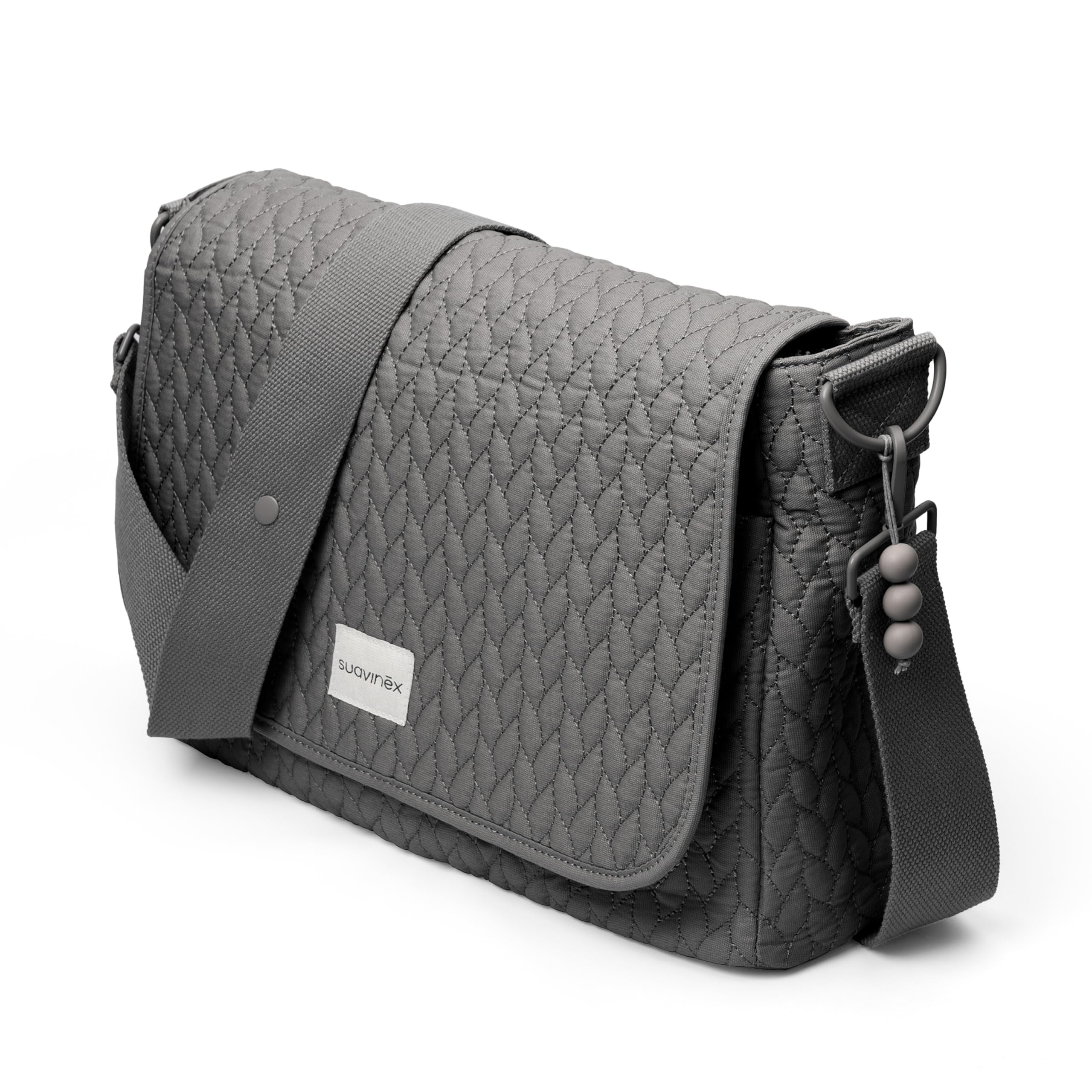Suavinex, Bolso Maternidad Bandolera, Bolso Carro Bebé de Gran Capacidad, Asas Ajustables al Carrito, Solapa y Cierre de Cremallera, Impermeable, con Bolsillos Interiores, Gris