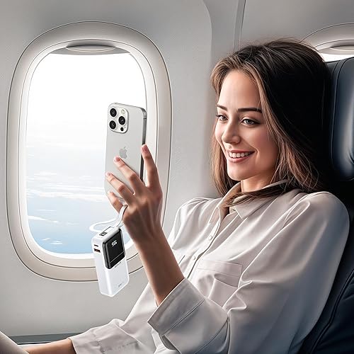 Miniatura 8 de MOKiN - Cargador portátil, 10000 mAh, 30 W, carga rápida, batería de teléfono con cable integrado, 4 salidas, cargador compacto de viaje USB C para