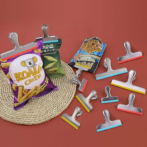 Miniatura 3 de HOUSE AGAIN Paquete de 12 clips de acero inoxidable de 3 tamaños para bolsas de virutas cubiertas con silicona, no más bordes afilados, clips