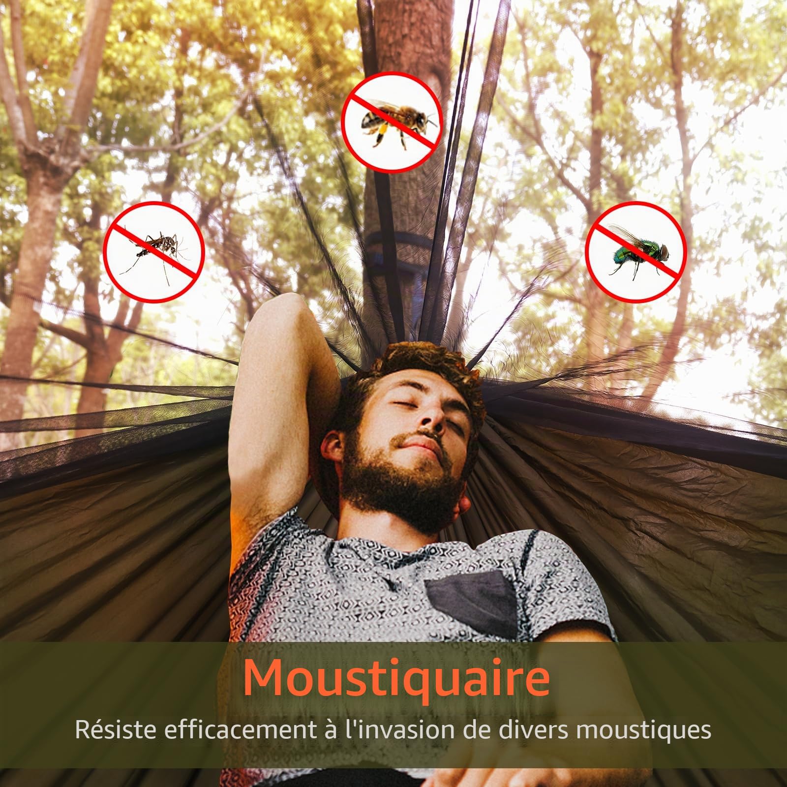 NewDoar Hamac de camping avec moustiquaire et bâche anti-pluie, ensemble de parachute portable en nylon avec sangles d'arbre, lit balançoire pour randonnée, randonnée (vert militaire)