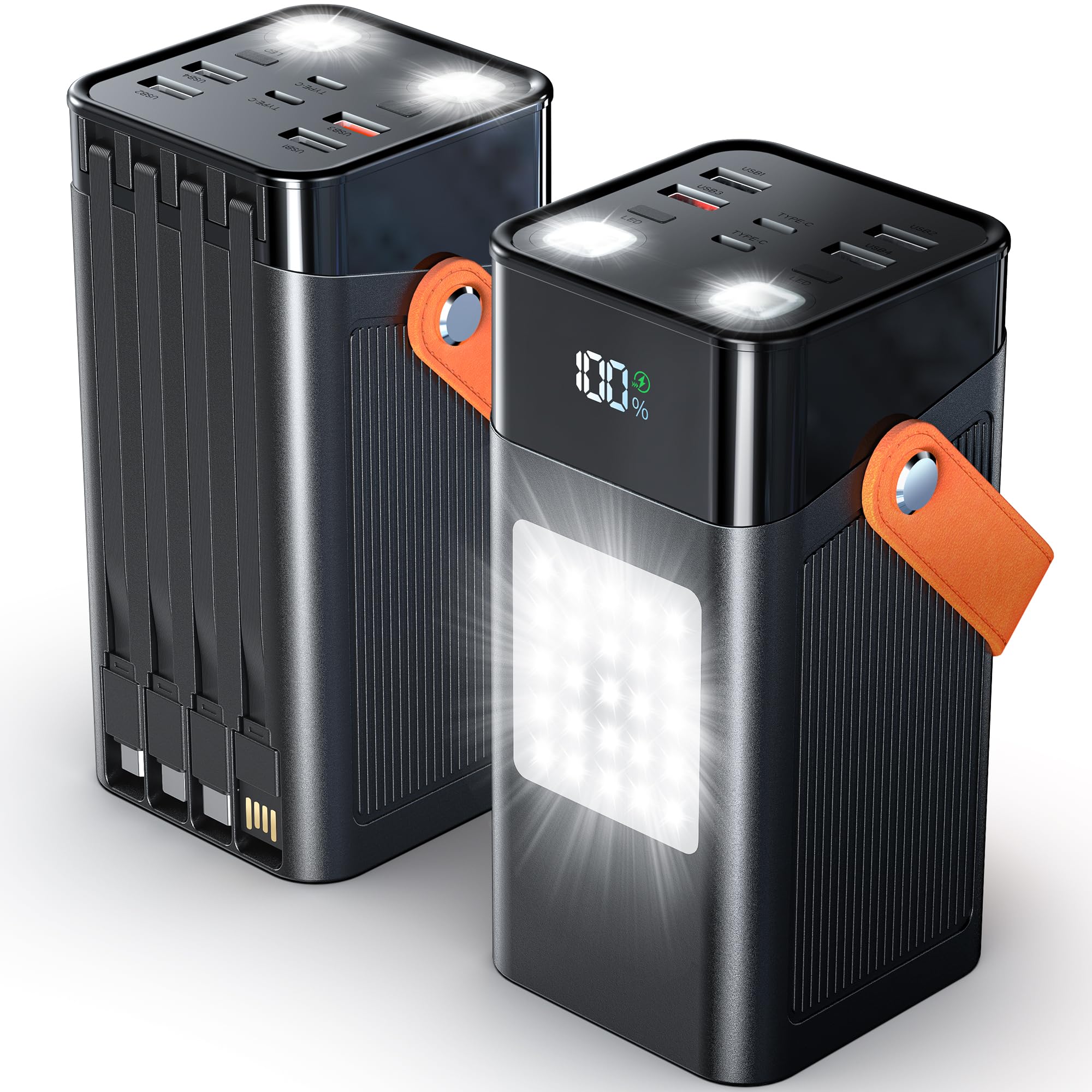 Batteria esterna 75600mAh, PD 30W Power Bank Ricarica Rapida con 4 Cavi | 3.0A USB C Powerbank, 6 Port (4 USB-A & 2 Type-C), LED Display Digitale, Caricatore Esterno Portatile per Telefoni