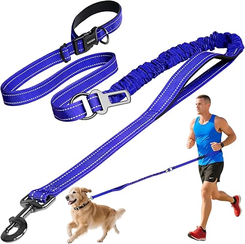 Miniatura 12 de Kazazoo Correa para perro manos libres con longitud ajustable de 6 a 9 pies, diseño elástico resistente sin tirones, seguridad reflectante para