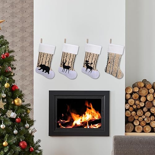 Miniatura 4 de Calcetín de Navidad rústico de arpillera de 20 pulgadas con diseño de alce, decoración de mantel de chimenea, alce navideño