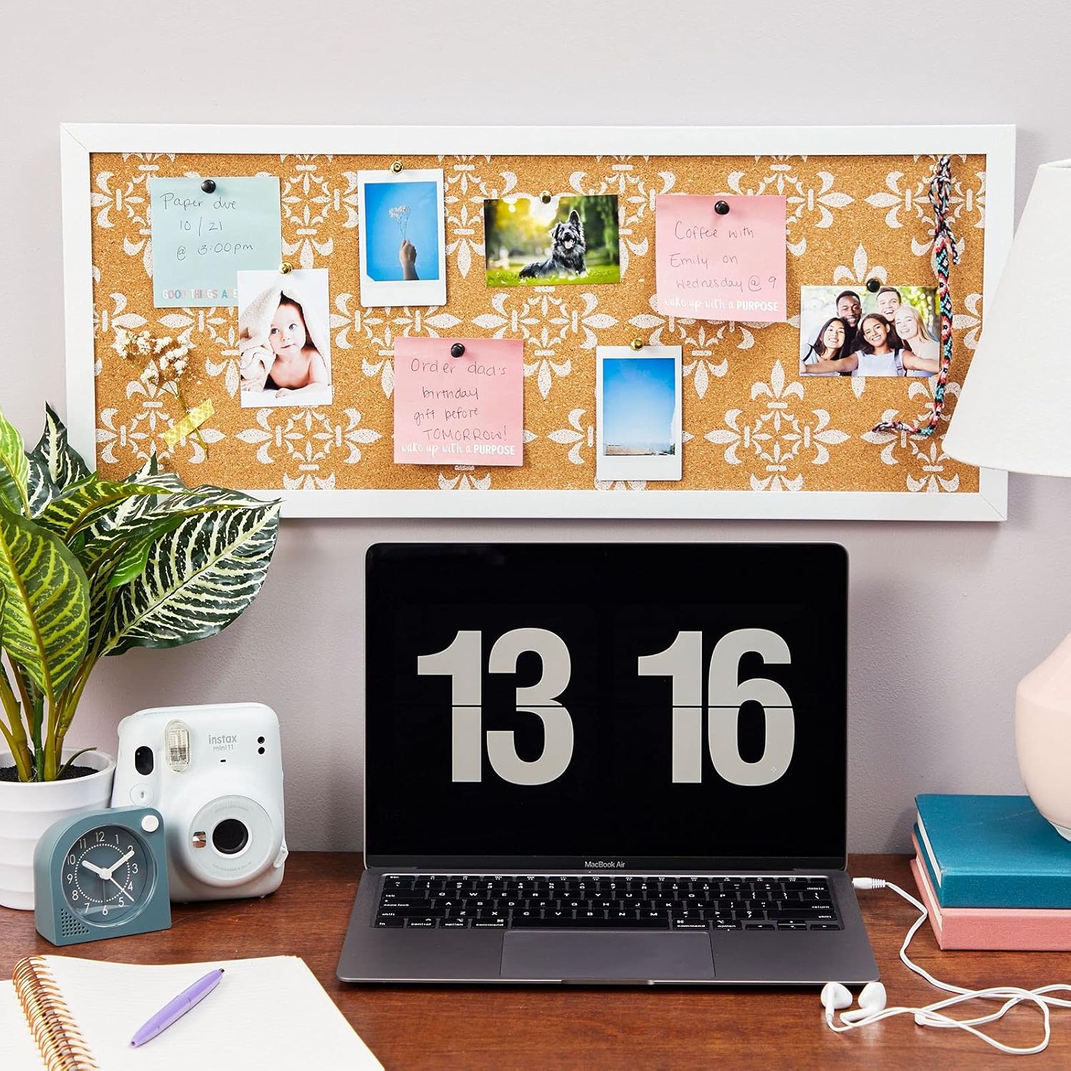 Long Cork Bulletin Board for Walls with White Frame, Decorative Floral Print for Bedroom, Dorm Room (10 x 24 inch) : Office Products