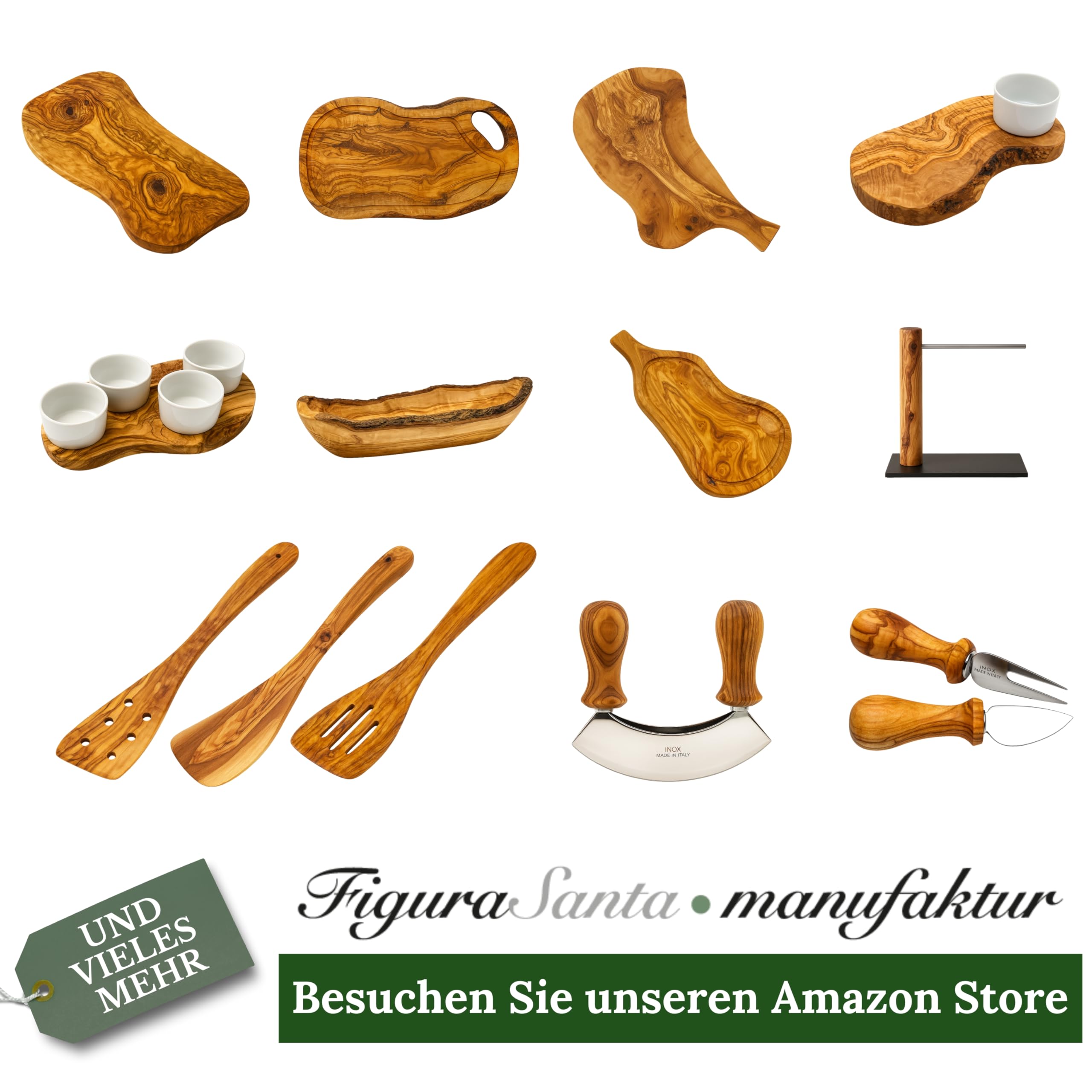 Schneidebrett aus 100% Olivenholz - massives Olivenholzbrett antibakteriell - Steakbrett Holz mit Saftrille - alternative zu Schneidebrett Kunststoff (40-44cm)
